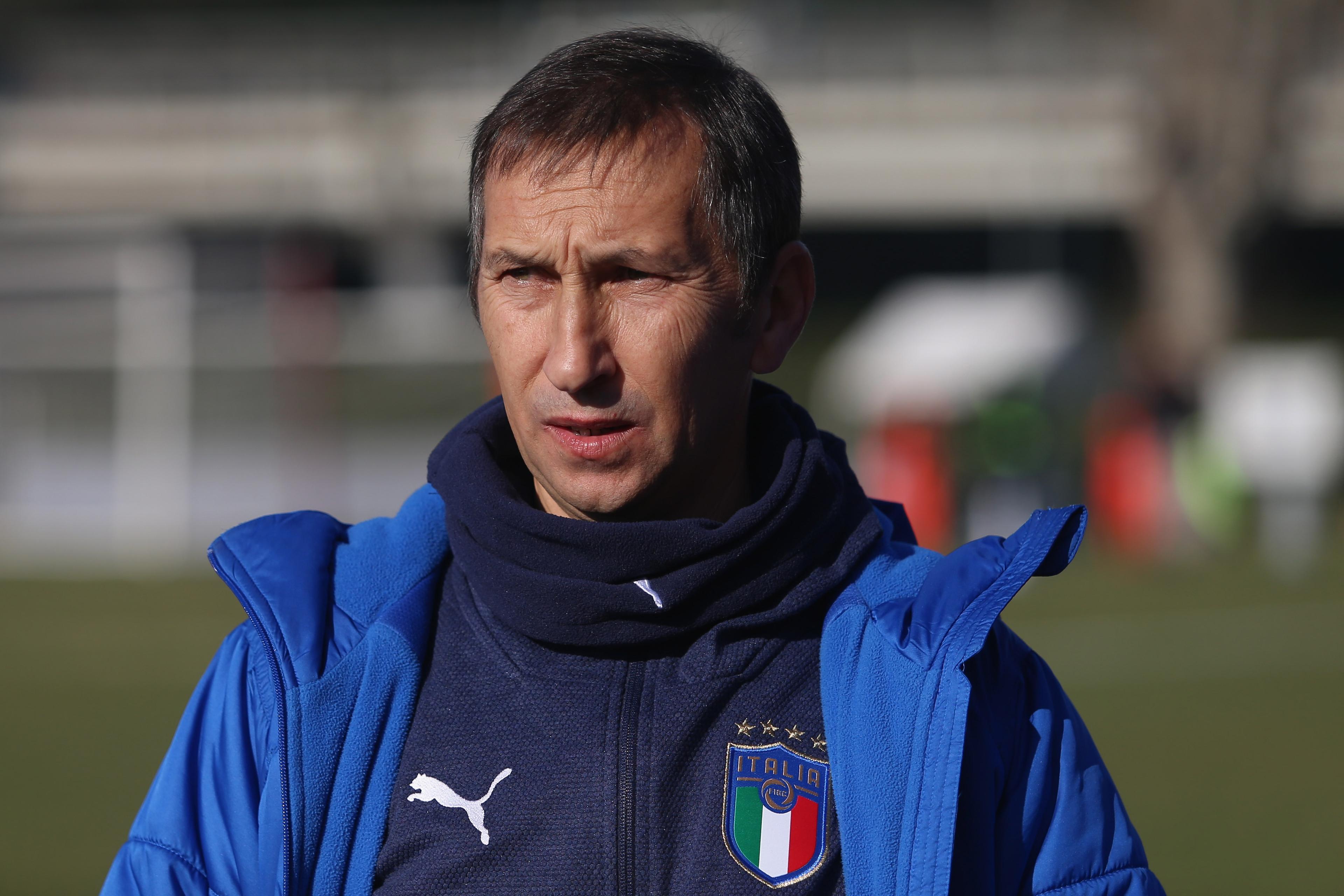 ROME, ITALY - JANUARY 15:  Italy U17 head coach Carmine Nunziata looks on during the international friendly match between Italy U17 and Spain U17 at Tre Fontane sport centre on January 15, 2020 in Rome, Italy.  (Photo by Paolo Bruno/Getty Images)