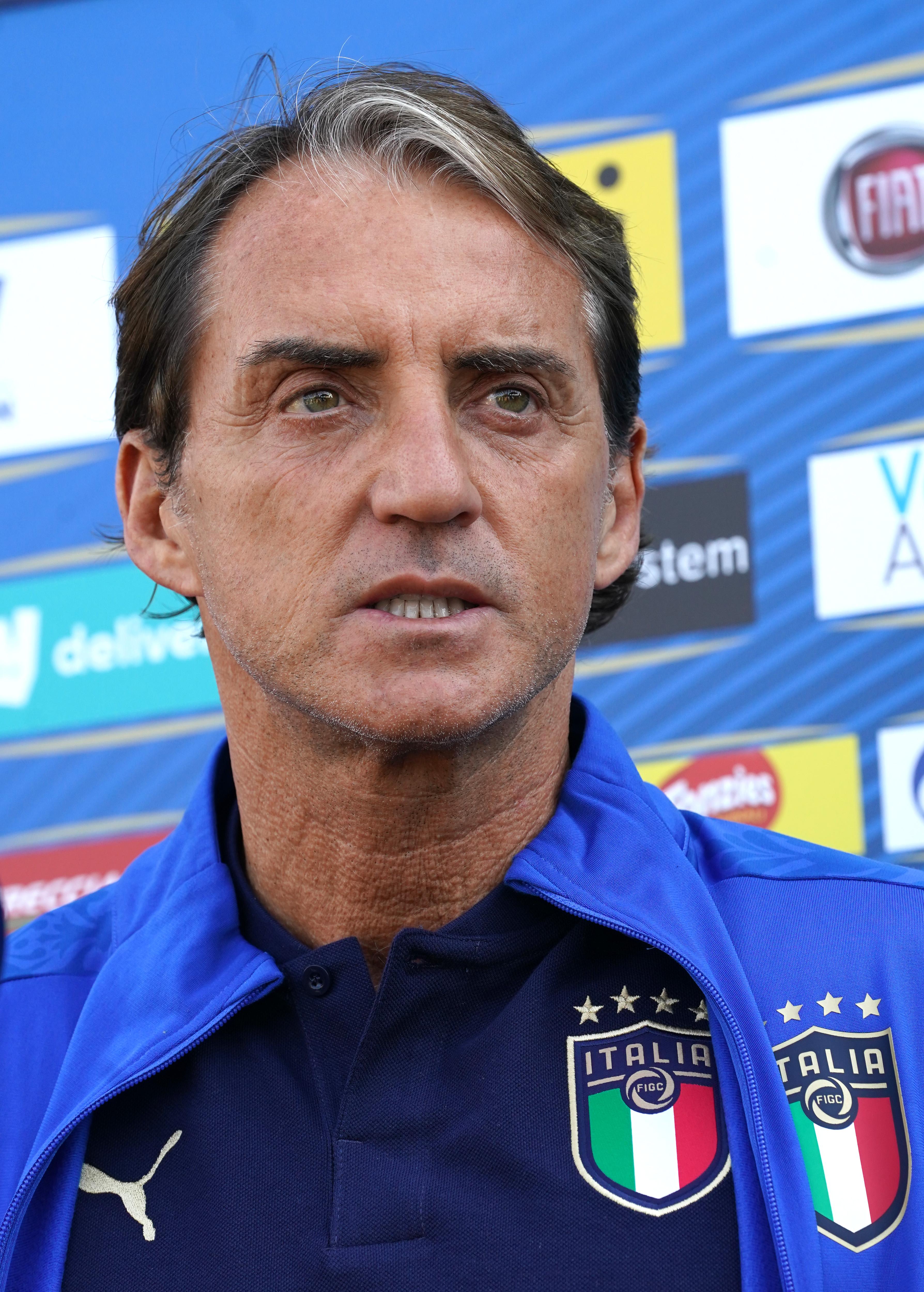 FLORENCE, ITALY - JUNE 03: Head coach Italy Roberto Mancini speaks with the media during a press conference at Coverciano on June 03, 2021 in Florence, Italy. (Photo by Claudio Villa/Getty Images)