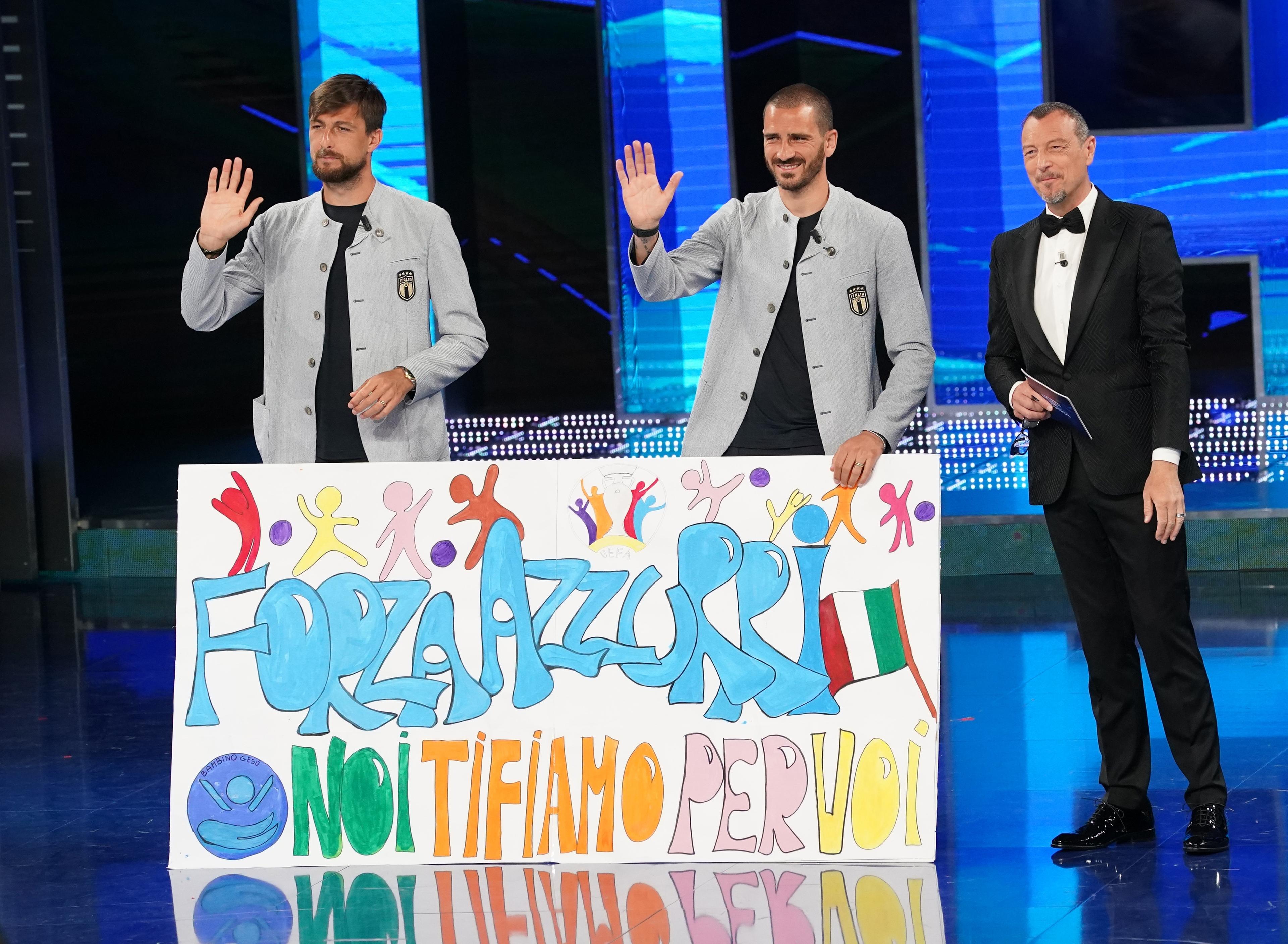 ROME, ITALY - JUNE 01: Leonardo Bonucci and Francesco Acerbi of Italy attend at Sogno Azzurro TV Show on June 01, 2021 in Rome, Italy. (Photo by Claudio Villa/Getty Images)