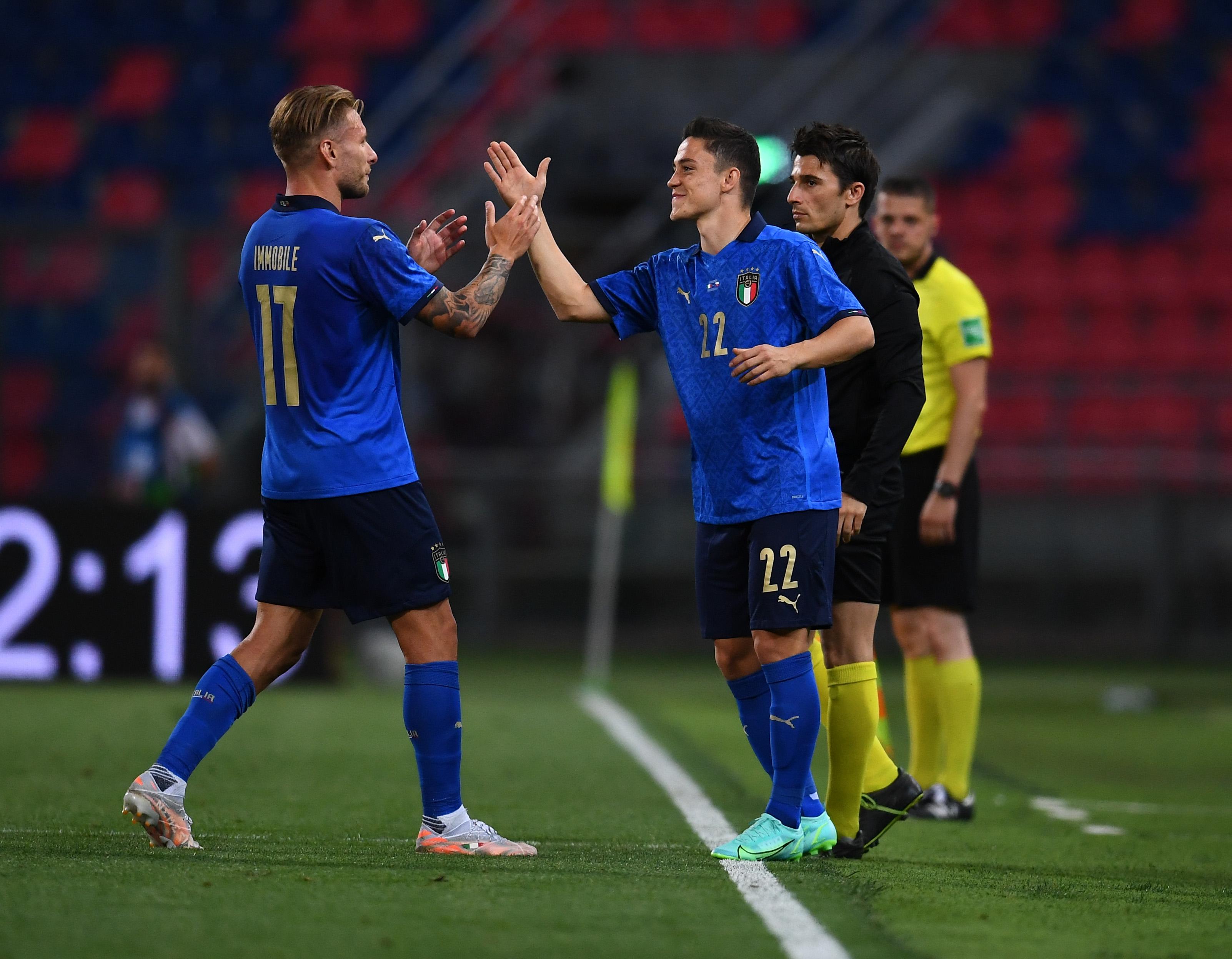BOLOGNA, ITALY - JUNE 04: Giacomo Raspadori of Italy in action during the international friendly match between Italy and Czech Republic at on June 04, 2021 in Bologna, Italy. (Photo by Claudio Villa/Getty Images)