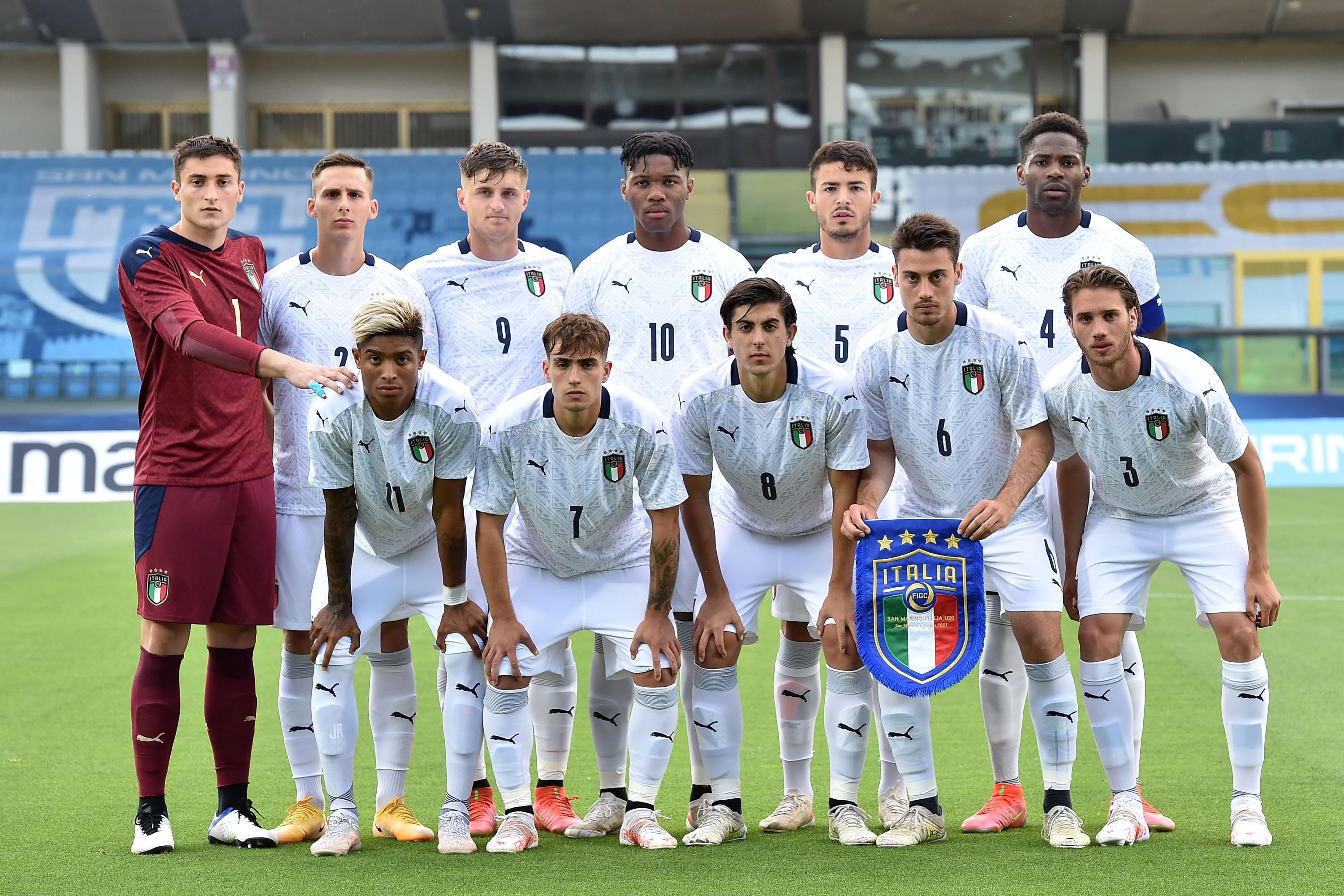 SAN MARINO, ITALY - JUNE 06: Team of Italy U20  prior the Friendly Match between San Marino U20 and Italy U20 at San Marino Stadium on June 5, 2021 in San Marino, Italy.  (Photo by Giuseppe Bellini/Getty Images)