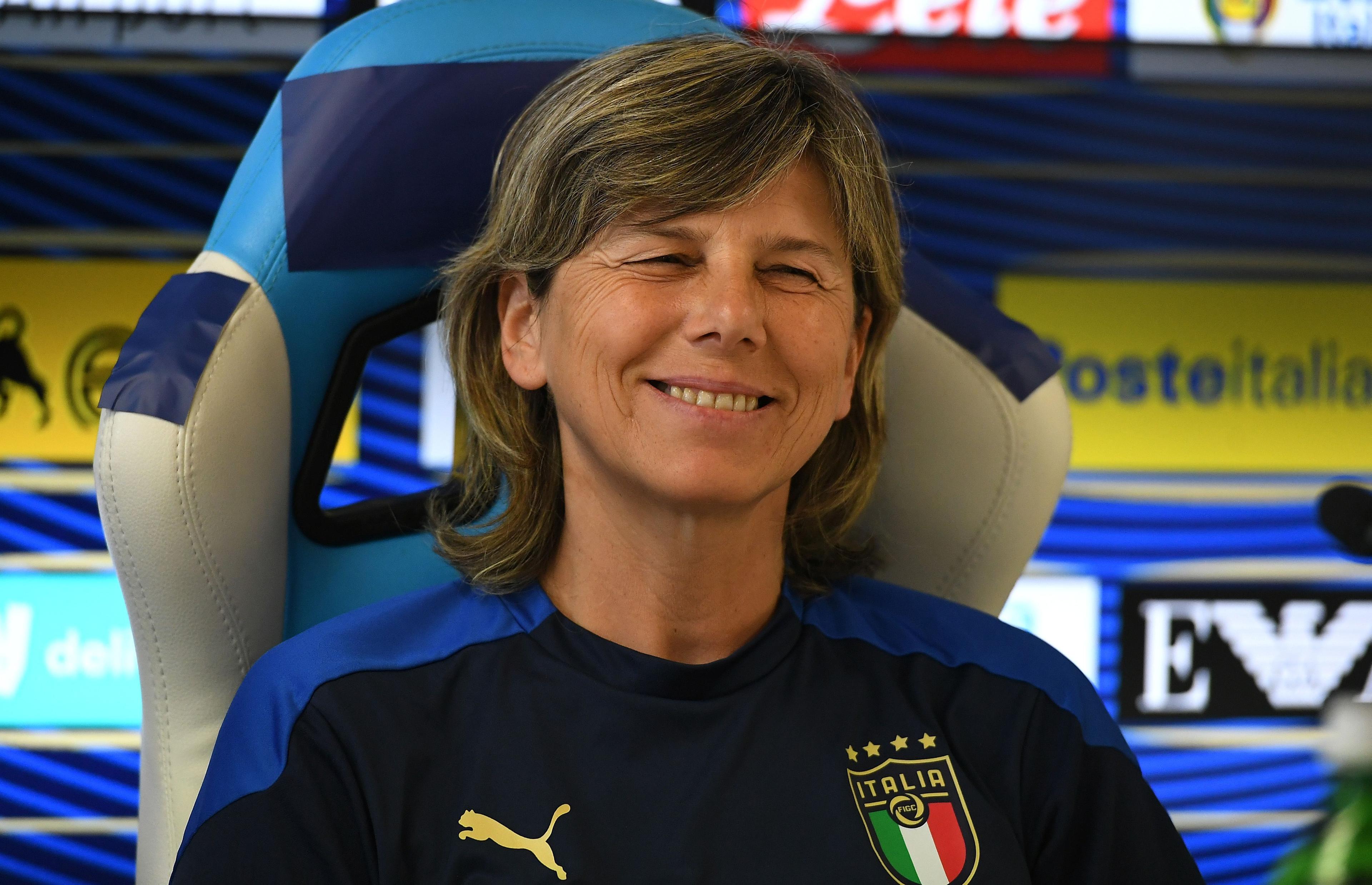 FERRARA, ITALY - JUNE 09: Milena Bertolini head coach of Italy during the Italy Women Training Session And Press Conference at Stadio Paolo Mazza on June 09, 2021 in Ferrara, Italy. (Photo by Alessandro Sabattini/Getty Images)