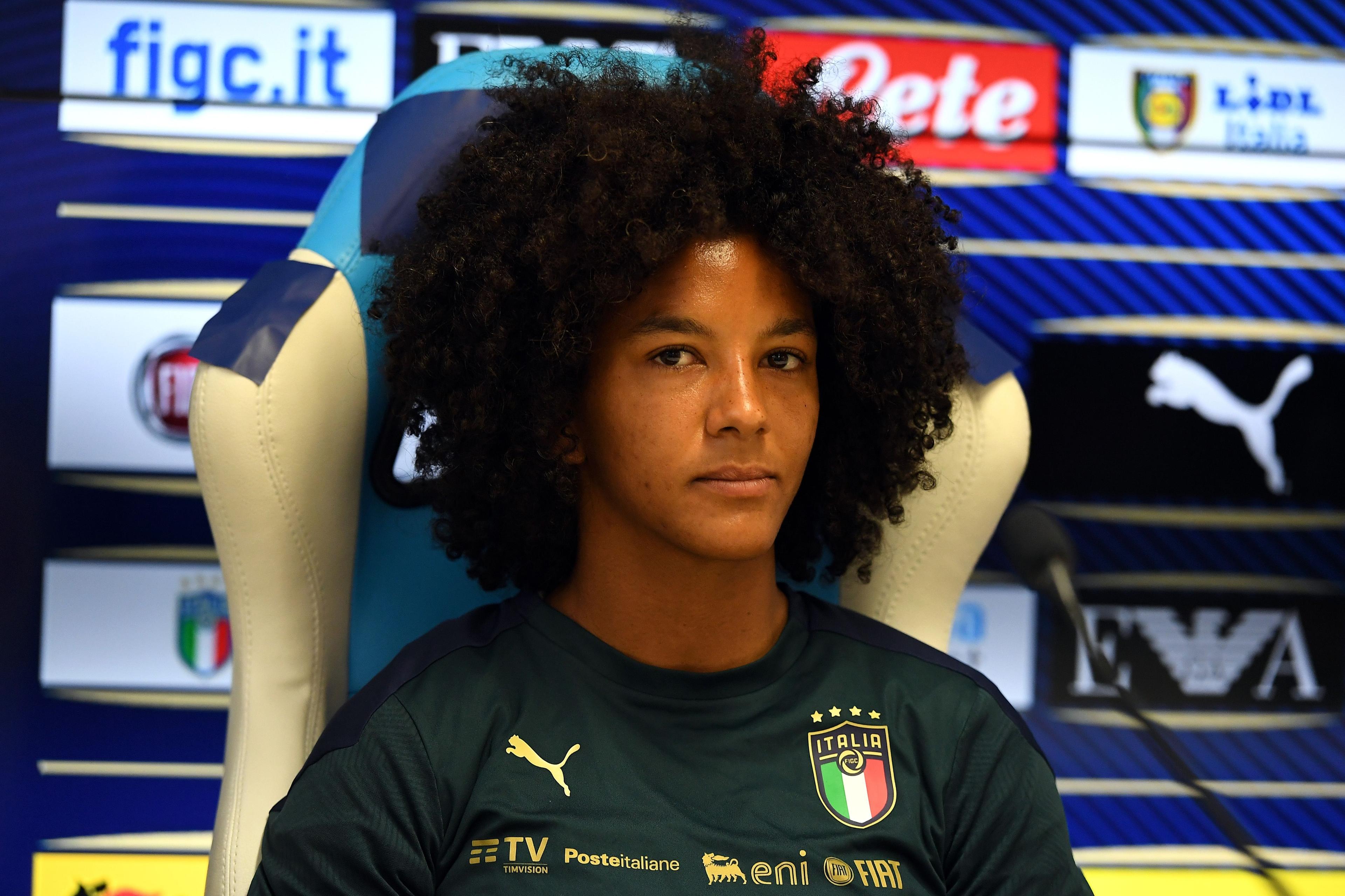 FERRARA, ITALY - JUNE 09:Sara Gama of Italy during the Italy Women Training Session And Press Conference at Stadio Paolo Mazza on June 09, 2021 in Ferrara, Italy. (Photo by Alessandro Sabattini/Getty Images)