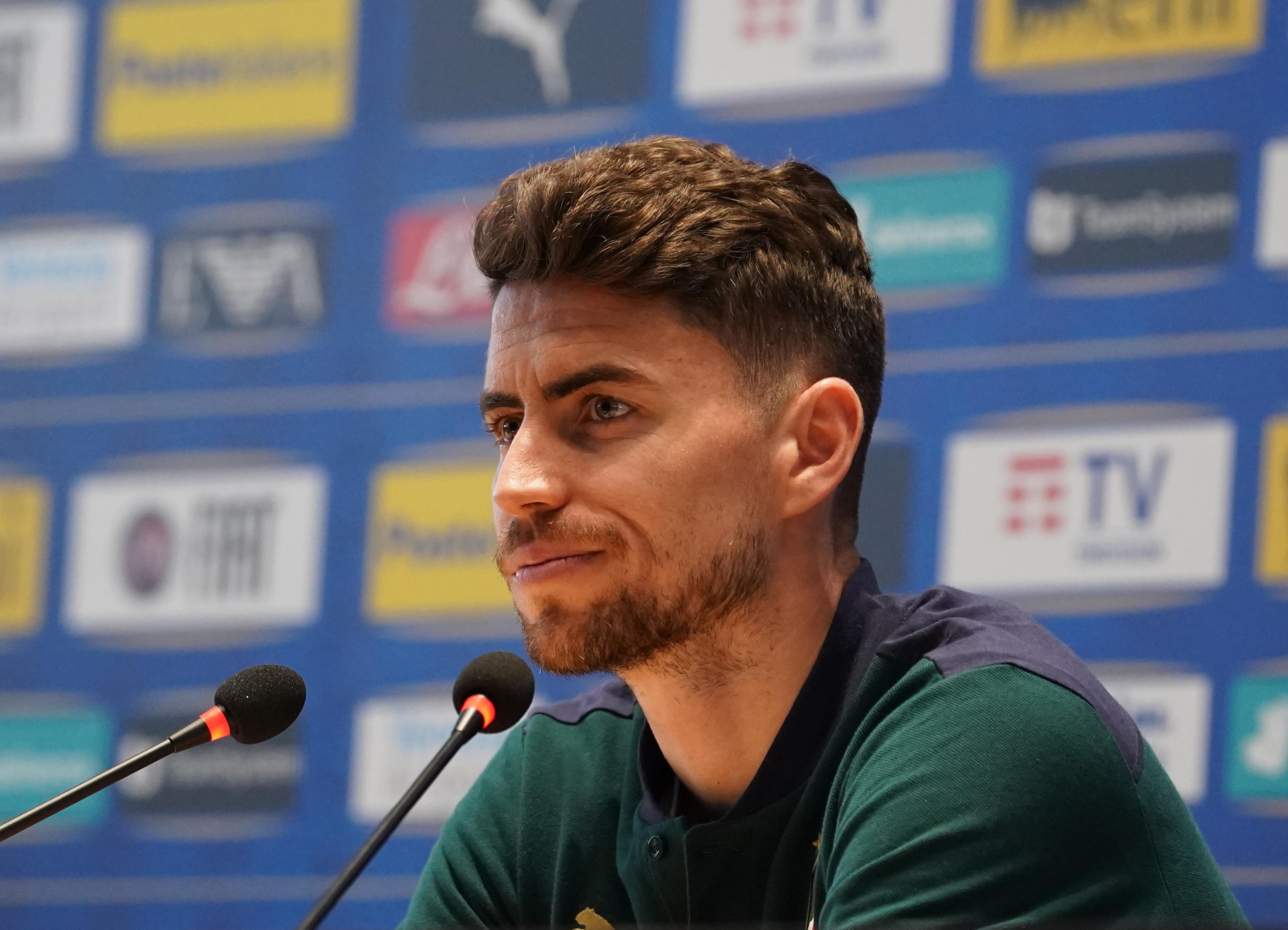 FLORENCE, ITALY - JUNE 13: Jorginho of Italy speaks with the media during press conference at Centro Tecnico Federale di Coverciano on June 13, 2021 in Florence, Italy. (Photo by Claudio Villa/Getty Images)