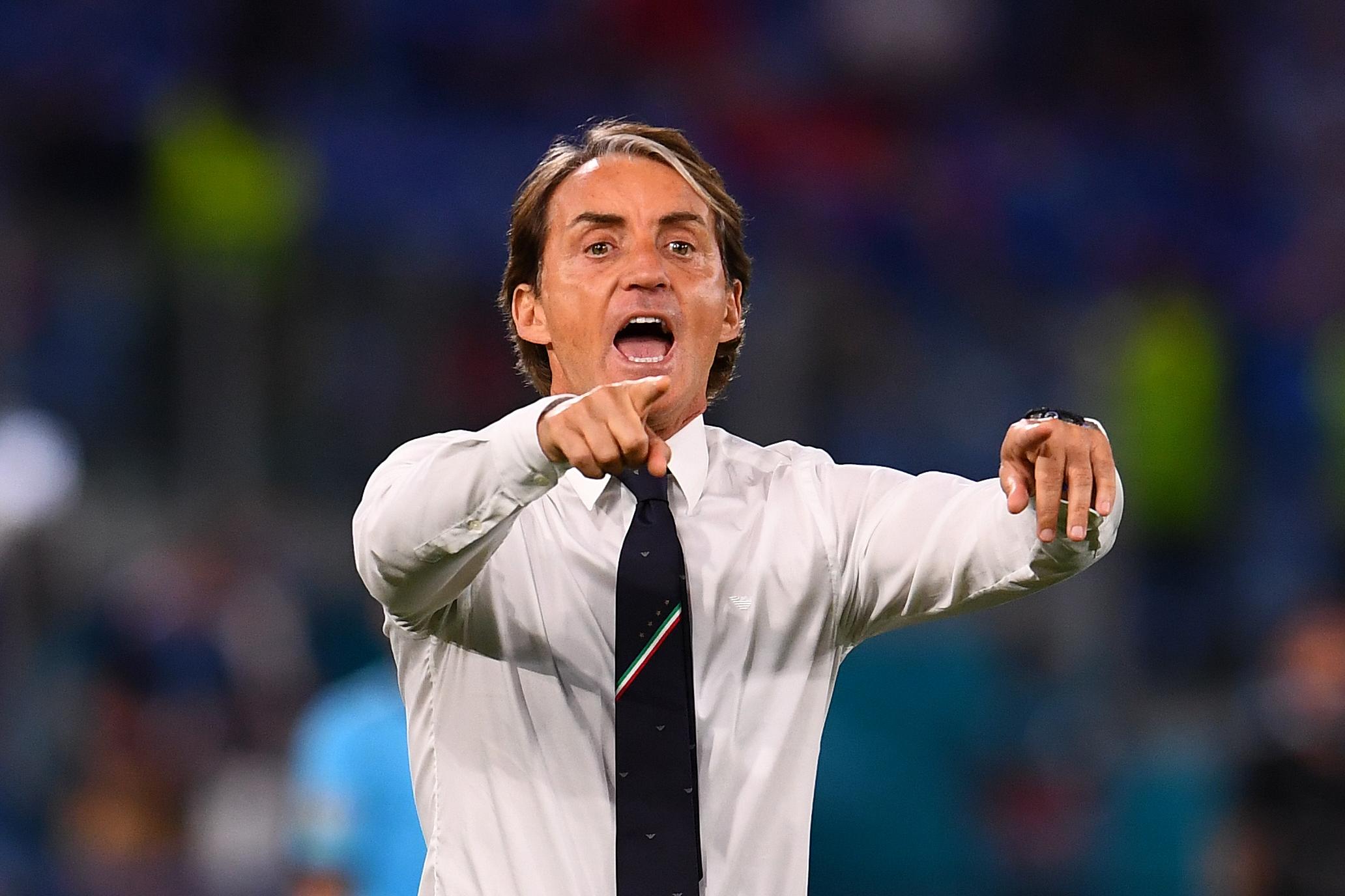 ROME, ITALY - JUNE 11: Roberto Mancini, Head Coach of Italy reacts during the UEFA Euro 2020 Championship Group A match between Turkey and Italy at the Stadio Olimpico on June 11, 2021 in Rome, Italy. (Photo by Claudio Villa/Getty Images)