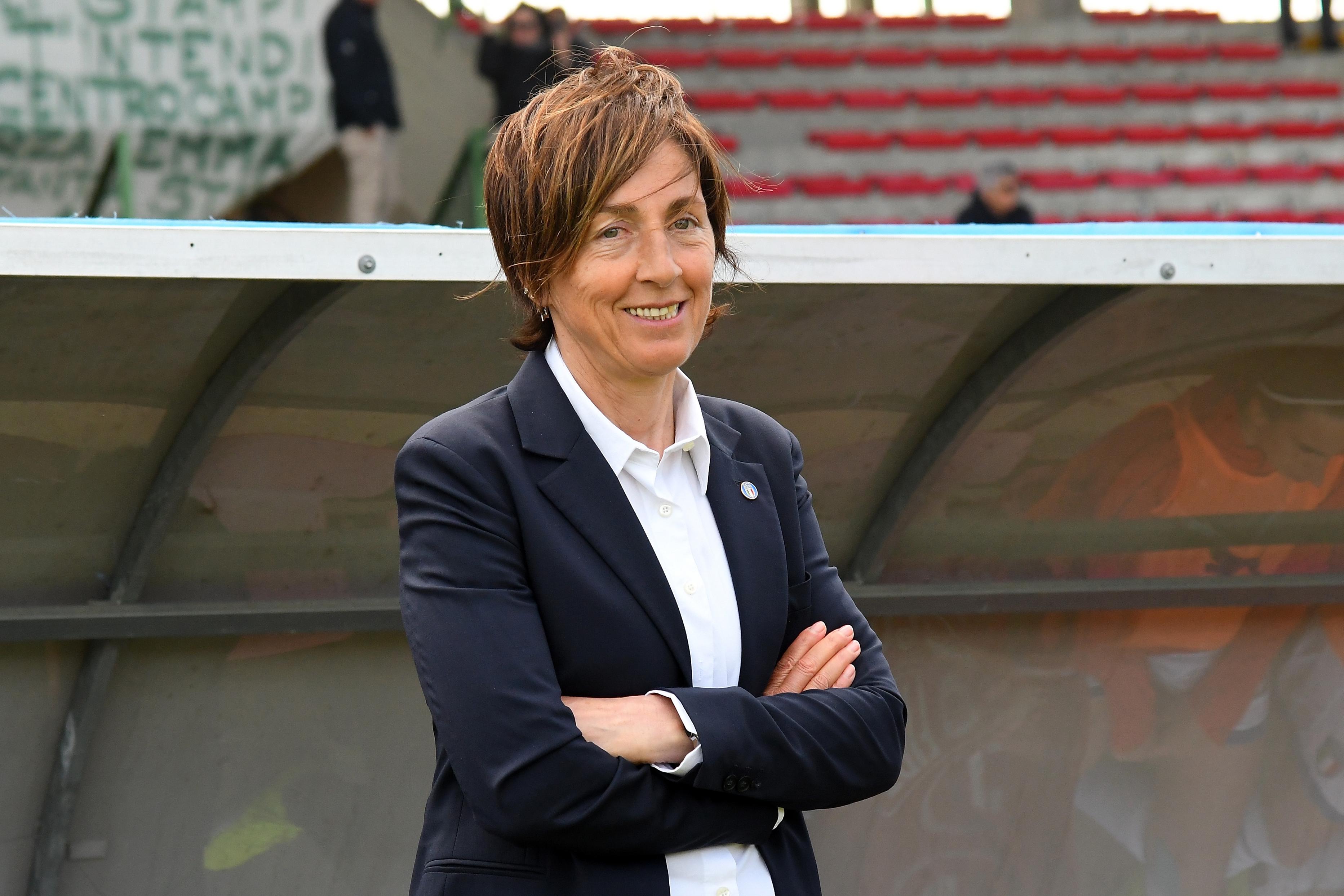 PISTOIA, ITALY - MARCH 27:  Nazzarena Grilli head coach of  Italy Women U17  reacts during the UEFA Elite Round match between Italy Women U17 and Denmark Women U17 on March 27, 2019 in Pistoia, Italy.  (Photo by Alessandro Sabattini/Getty Images) *** Local Caption *** Nazzarena Grilli