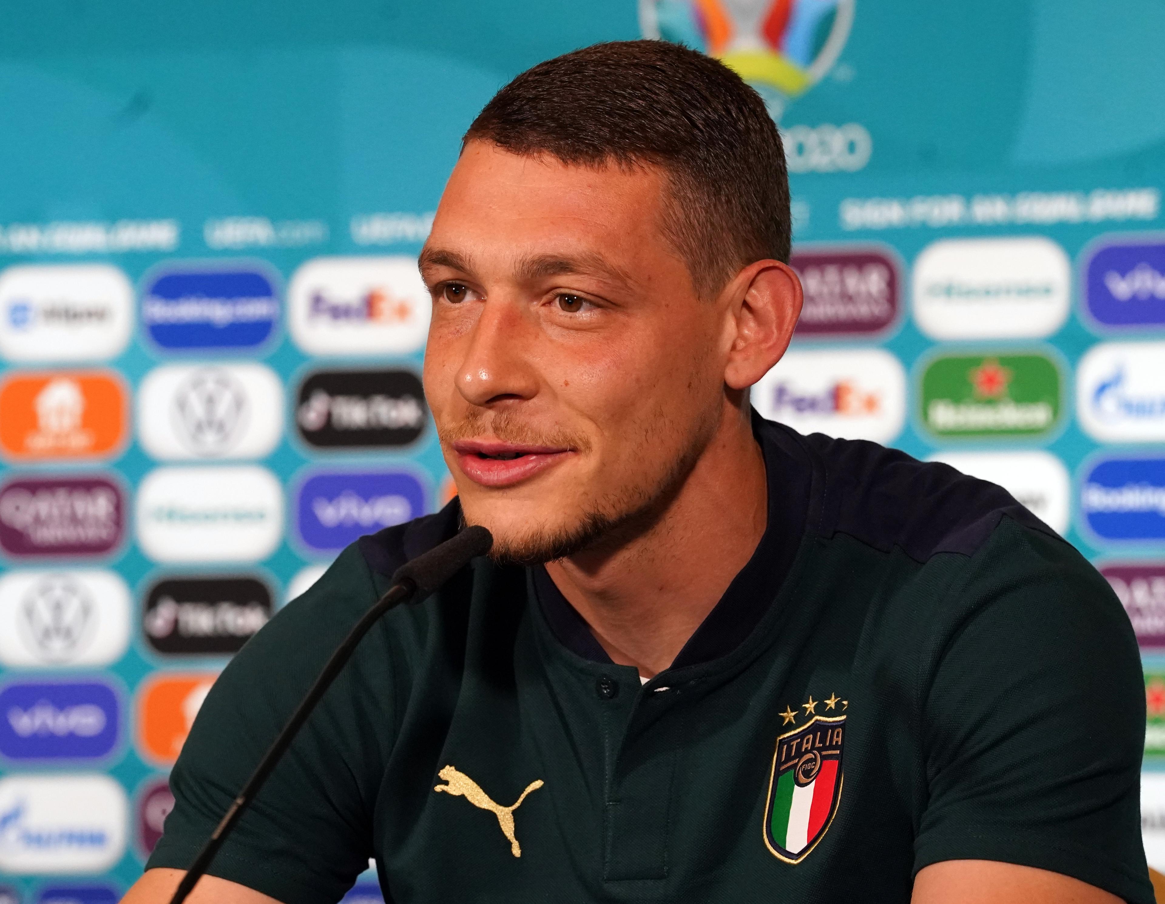 ROME, ITALY - JUNE 19: Andrea Belotti of Italy speaks with the media during the Italy press conference ahead of the UEFA Euro 2020 Group A match between Italy and Wales at Olimpico Stadium on June 19, 2021 in Rome, Italy. (Photo by Claudio Villa/Getty Images)