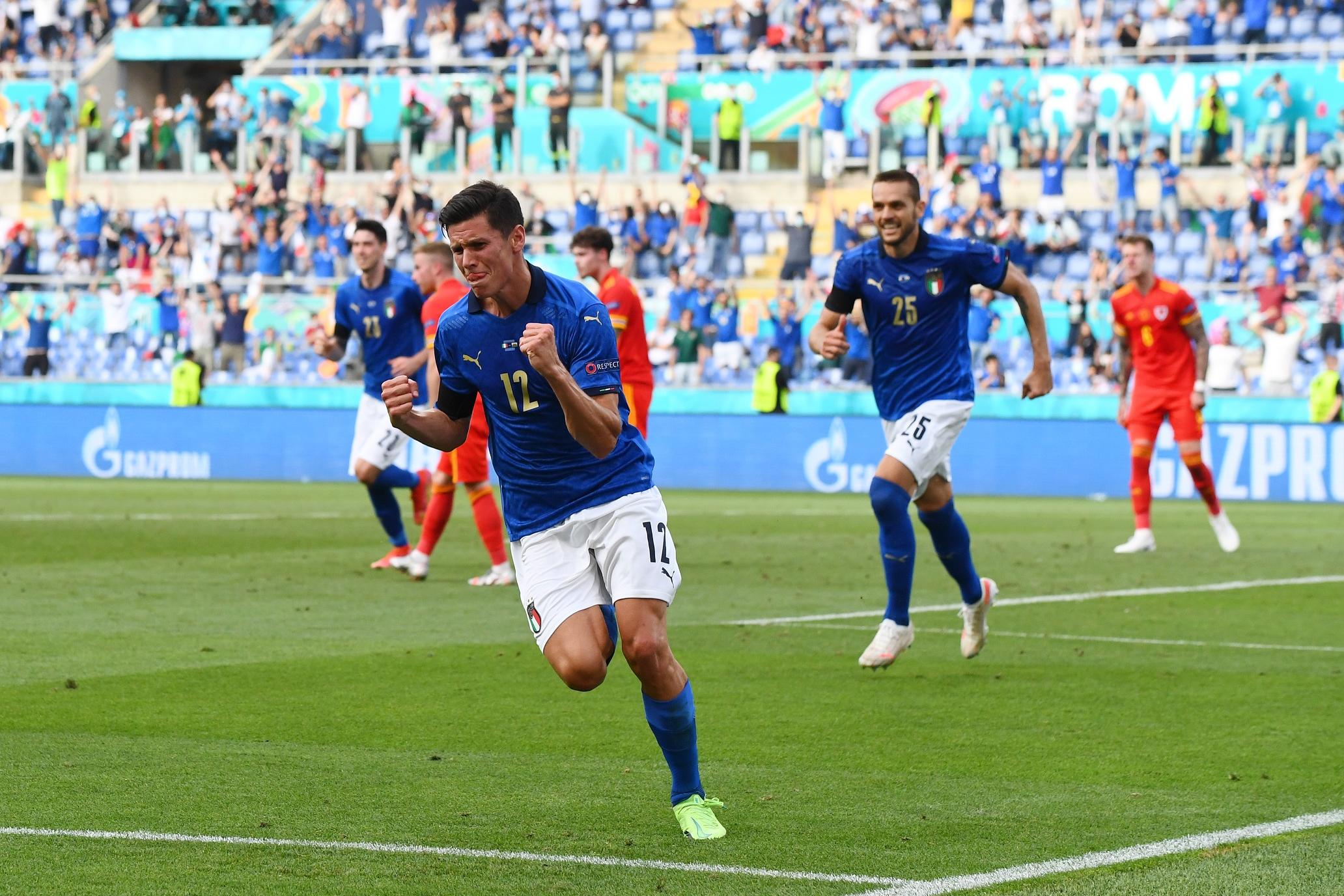 ROME, ITALY - JUNE 20: Matteo Pessina of Italy celebrates after scoring their side\\'s first goal during the UEFA Euro 2020 Championship Group A match between Italy and Wales at Olimpico Stadium on June 20, 2021 in Rome, Italy. (Photo by Claudio Villa/Getty Images)
