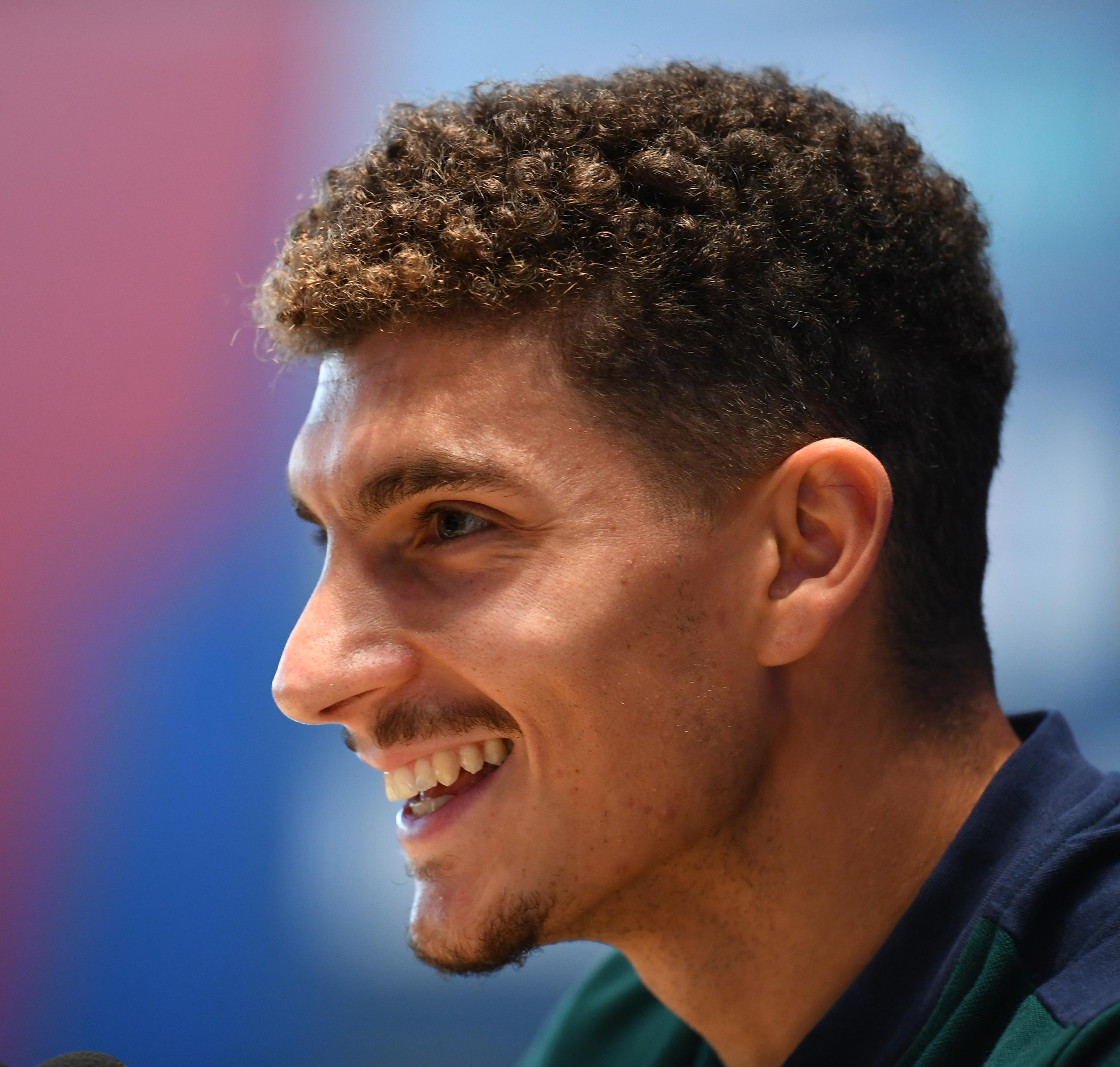 FLORENCE, ITALY - JUNE 24: Giovanni Di Lorenzo of Italy speaks with the media during press conference at Centro Tecnico Federale di Coverciano on June 24, 2021 in Florence, Italy. (Photo by Claudio Villa/Getty Images)