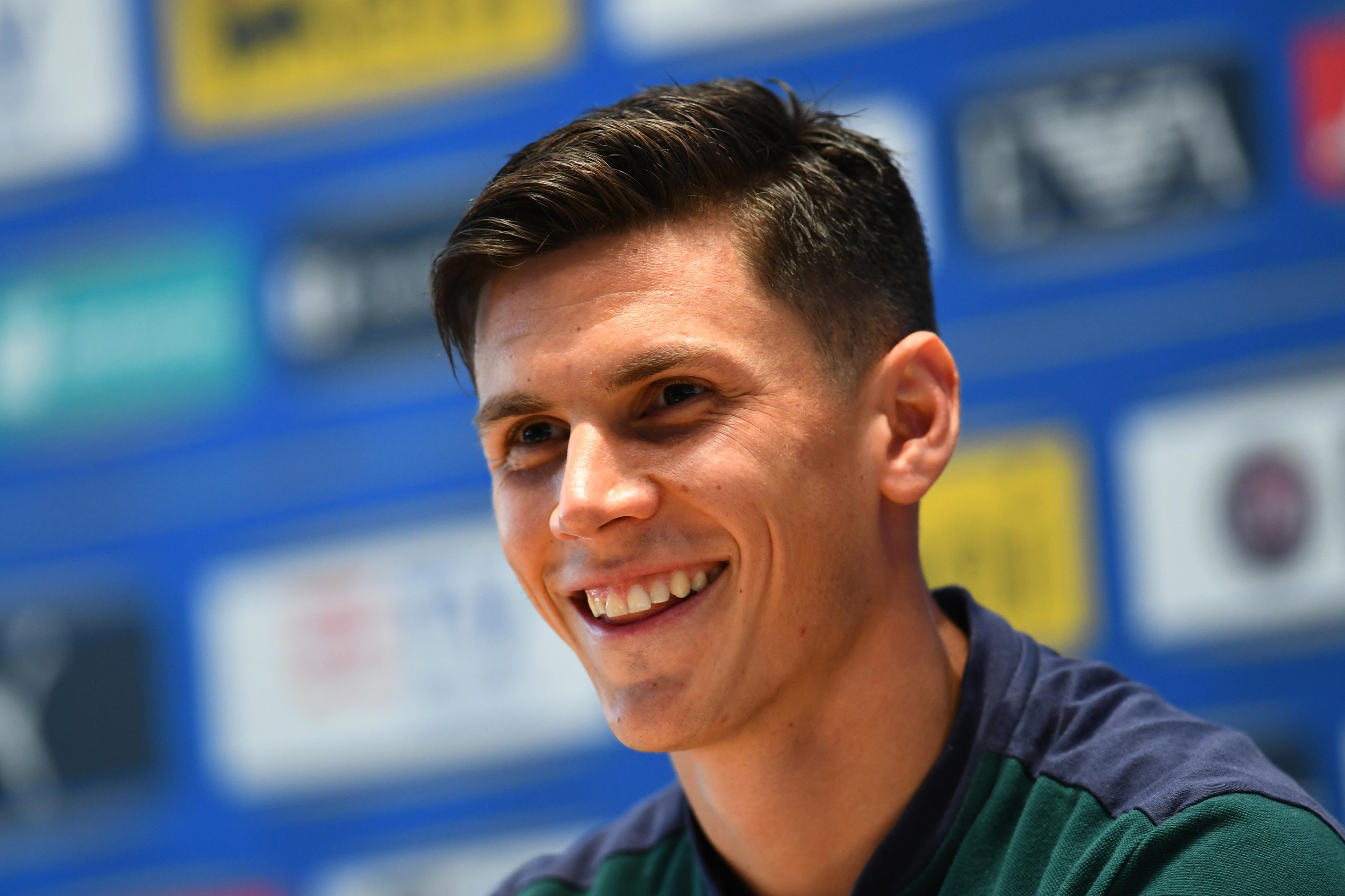 FLORENCE, ITALY - JUNE 28: Matteo Pessina of Italy speaks with the media during a Italy training session at Centro Tecnico Federale di Coverciano on June 28, 2021 in Florence, Italy. (Photo by Claudio Villa/Getty Images)