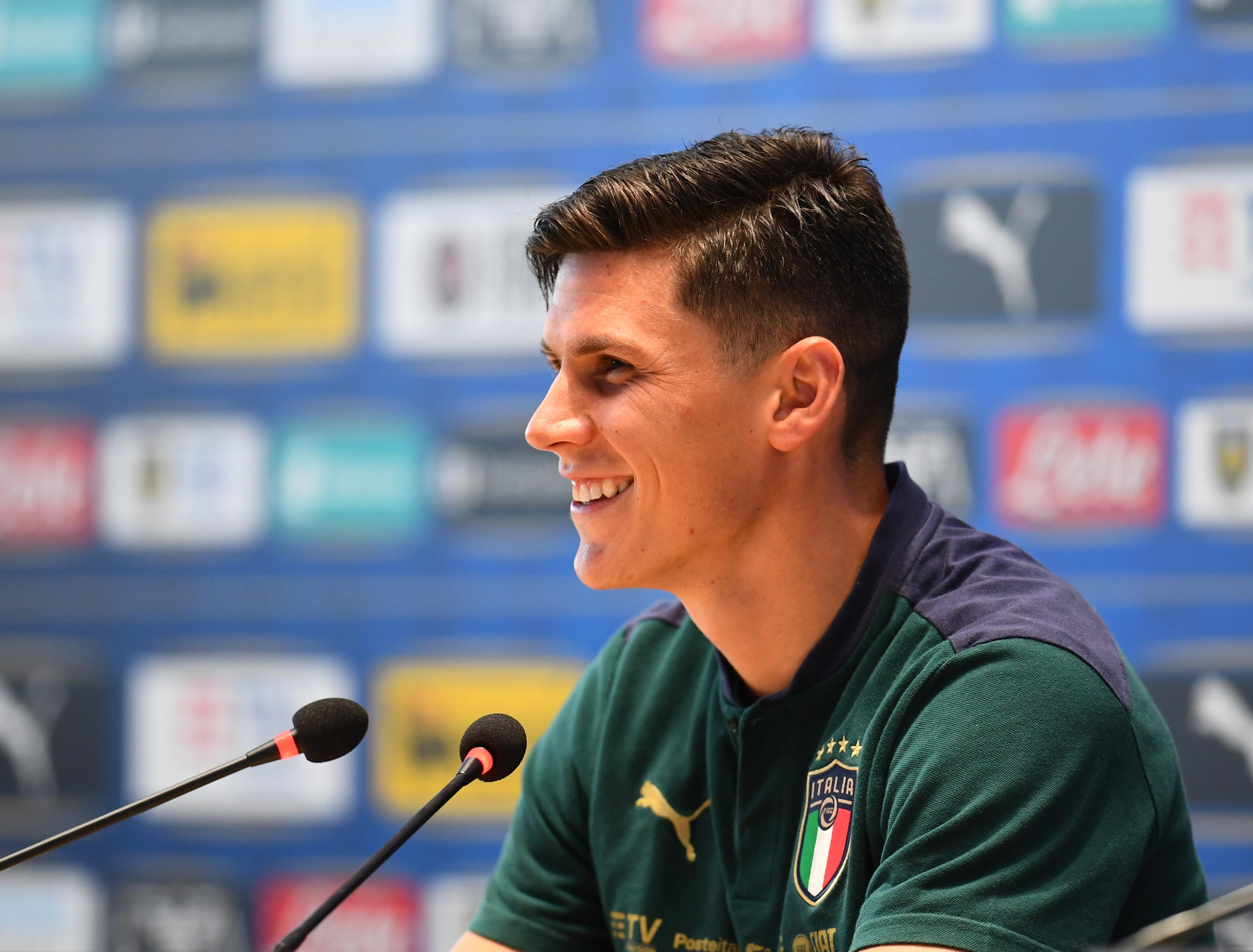 FLORENCE, ITALY - JUNE 28: Matteo Pessina of Italy speaks with the media during a Italy training session at Centro Tecnico Federale di Coverciano on June 28, 2021 in Florence, Italy. (Photo by Claudio Villa/Getty Images)