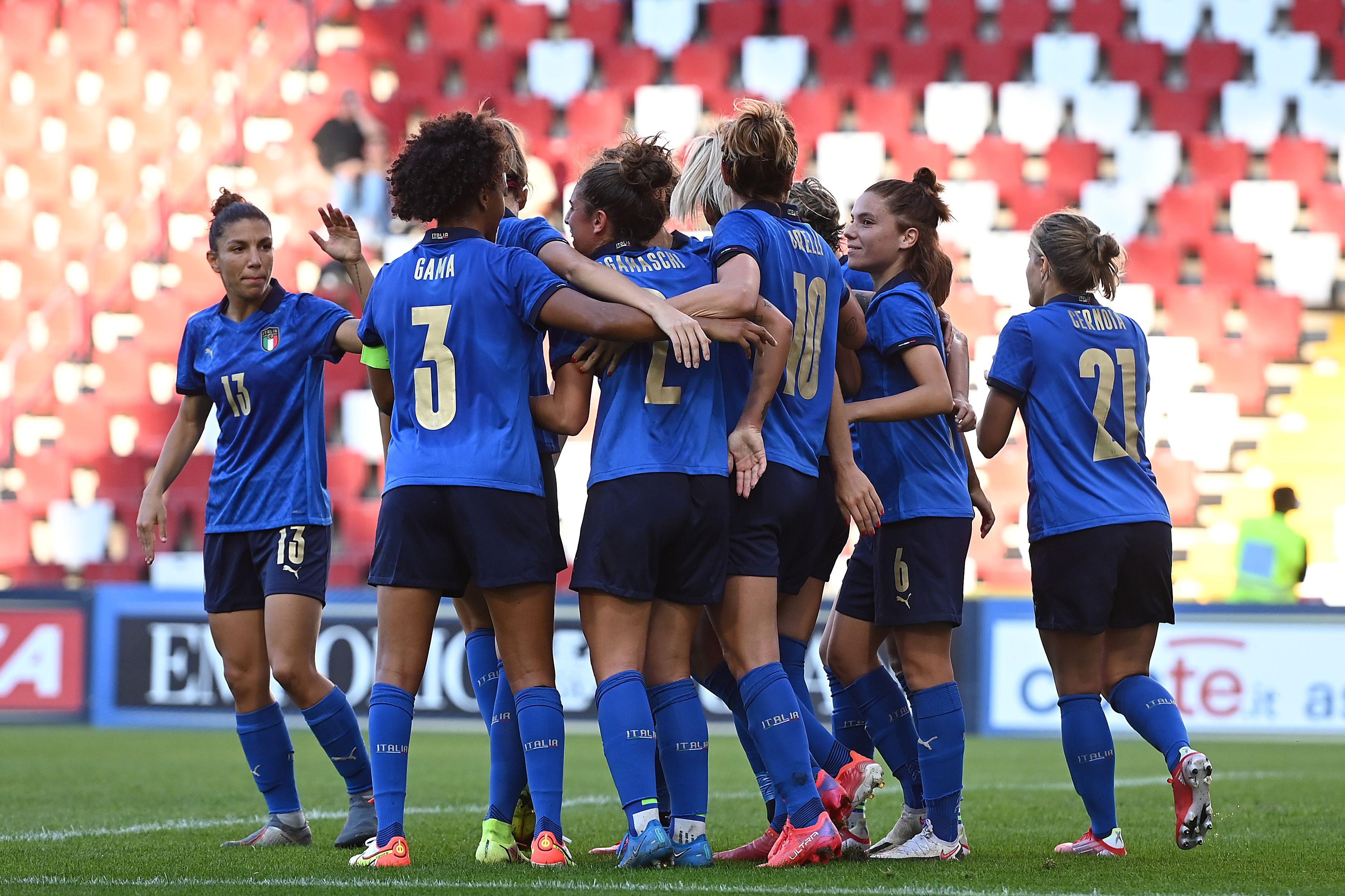 TRIESTE, ITALY - SEPTEMBER 17: Cristiana Girelli of Italy Women  celebrates after scoring his team second goal during the FIFA Women\\'s World Cup 2023 Qualifier group G match between Italy and Moldova at Stadio Nereo Rocco on September 17, 2021 in Trieste , Italy. (Photo by Alessandro Sabattini/Getty Images)
