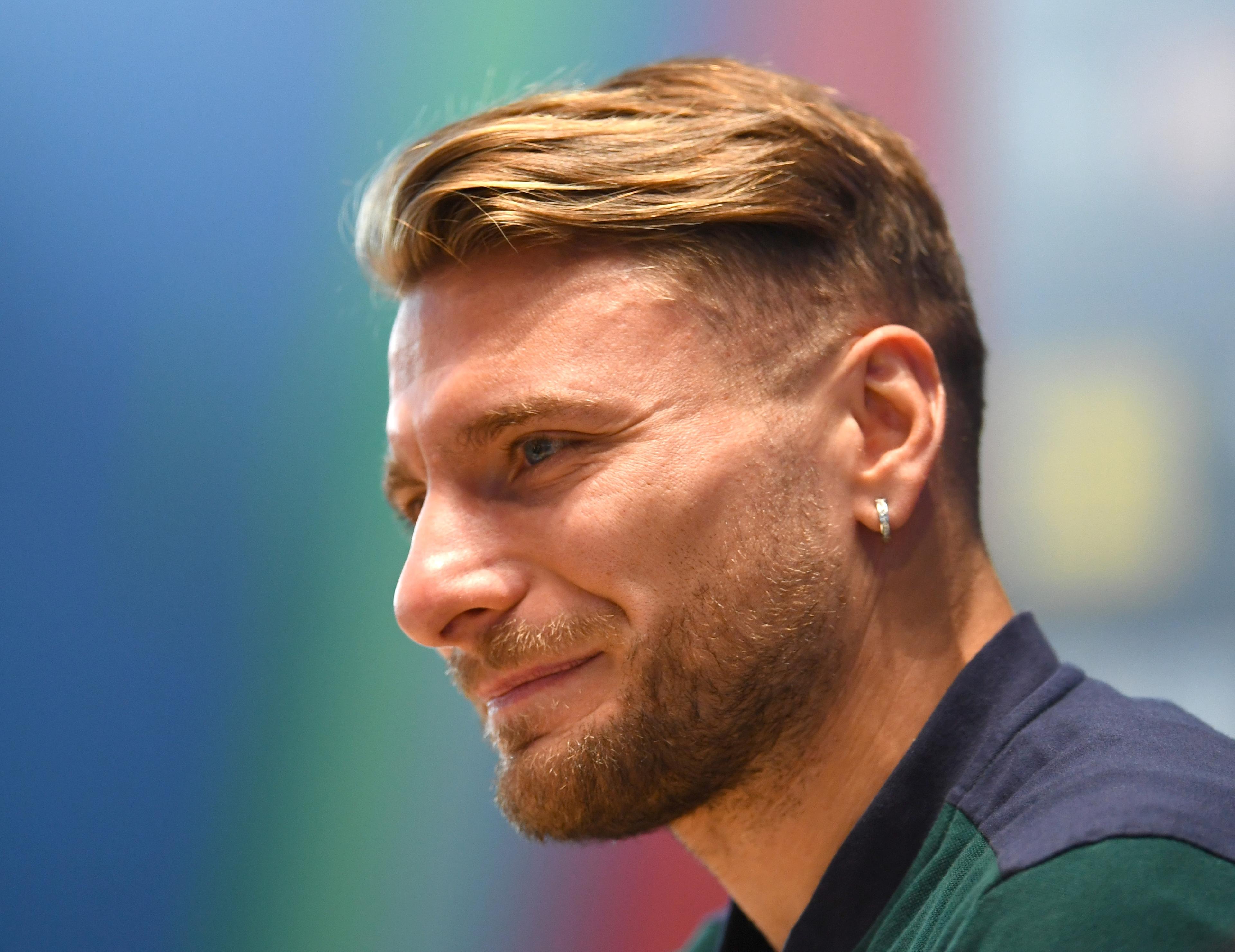 FLORENCE, ITALY - JUNE 29: Ciro Immobile of Italy in action during a press conference at Centro Tecnico Federale di Coverciano on June 29, 2021 in Florence, Italy. (Photo by Claudio Villa/Getty Images)