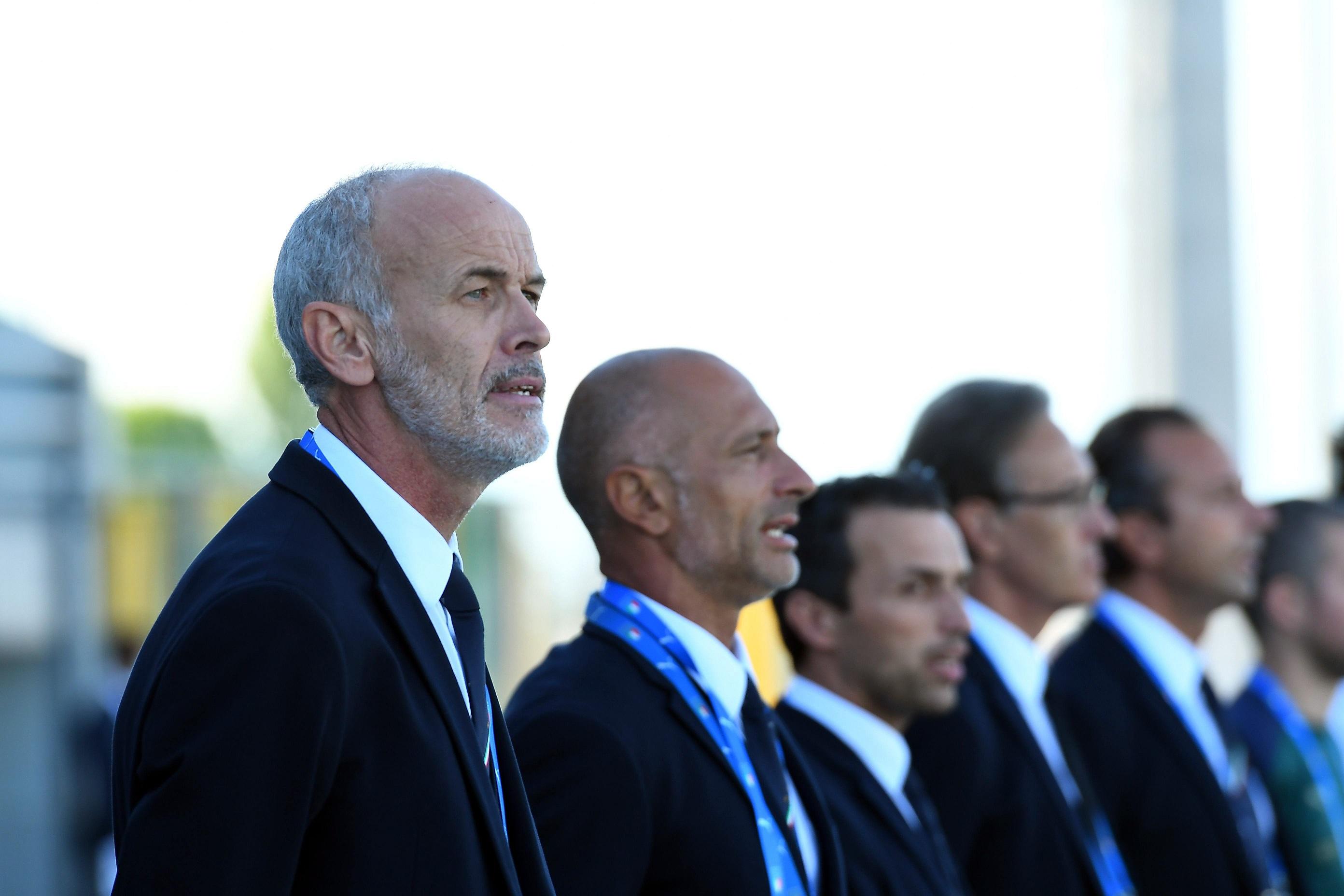 LIGNANO SABBIADORO, ITALY - SEPTEMBER 03: Paolo Nicolato head coach of Italy U21 looks on during the International Friendly match between Italy U21 and Slovenia U21 at Stadio Guido Teghil on September 03, 2020 in Lignano Sabbiadoro, Italy. (Photo by Alessandro Sabattini/Getty Images)