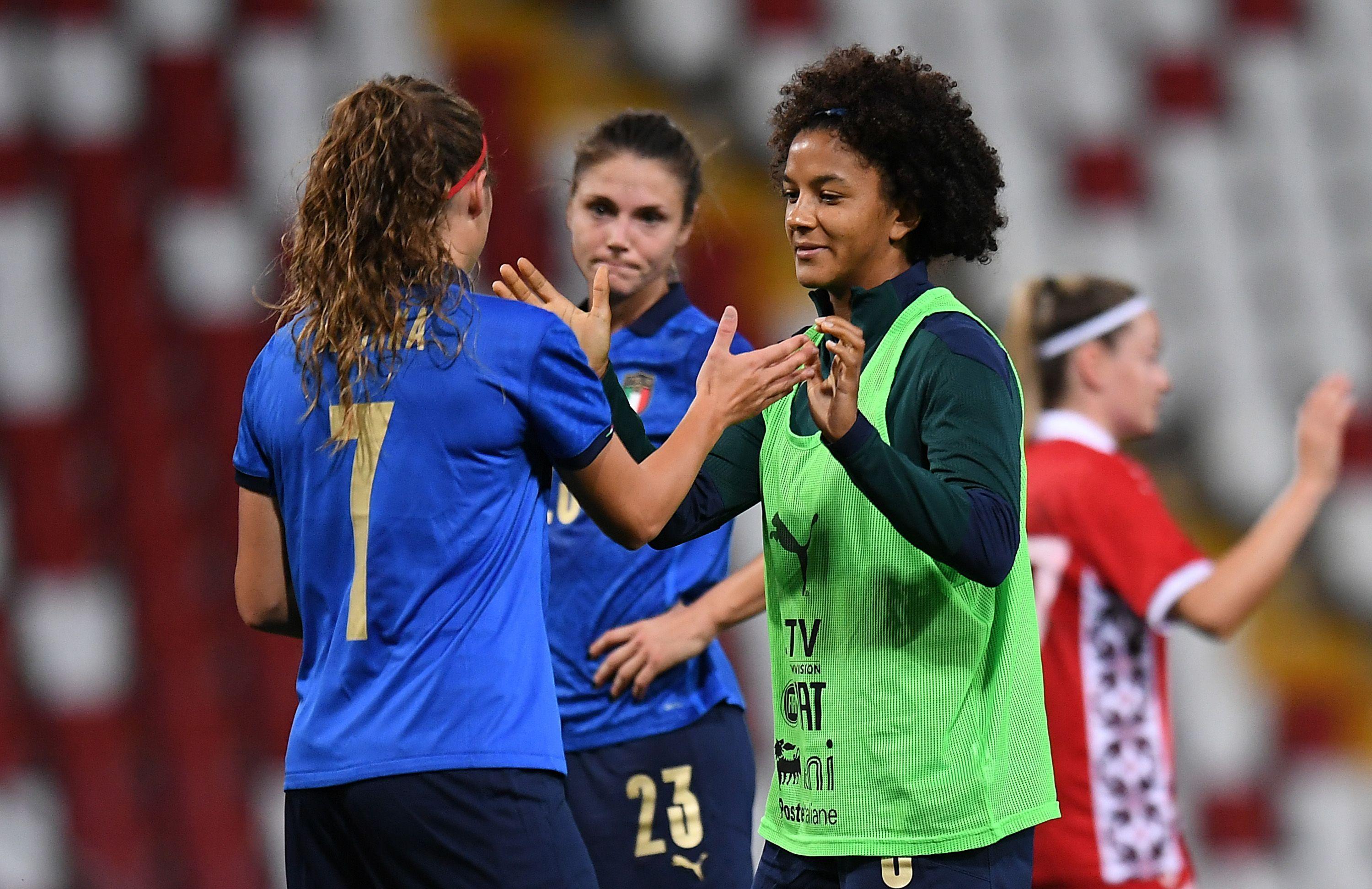 TRIESTE, ITALY - SEPTEMBER 17: Sara Gama of Italy Women celebrates the victory during the FIFA Women's World Cup 2023 Qualifier group G match between Italy and Moldova at Stadio Nereo Rocco on September 17, 2021 in Trieste , Italy. (Photo by Alessandro Sabattini/Getty Images)