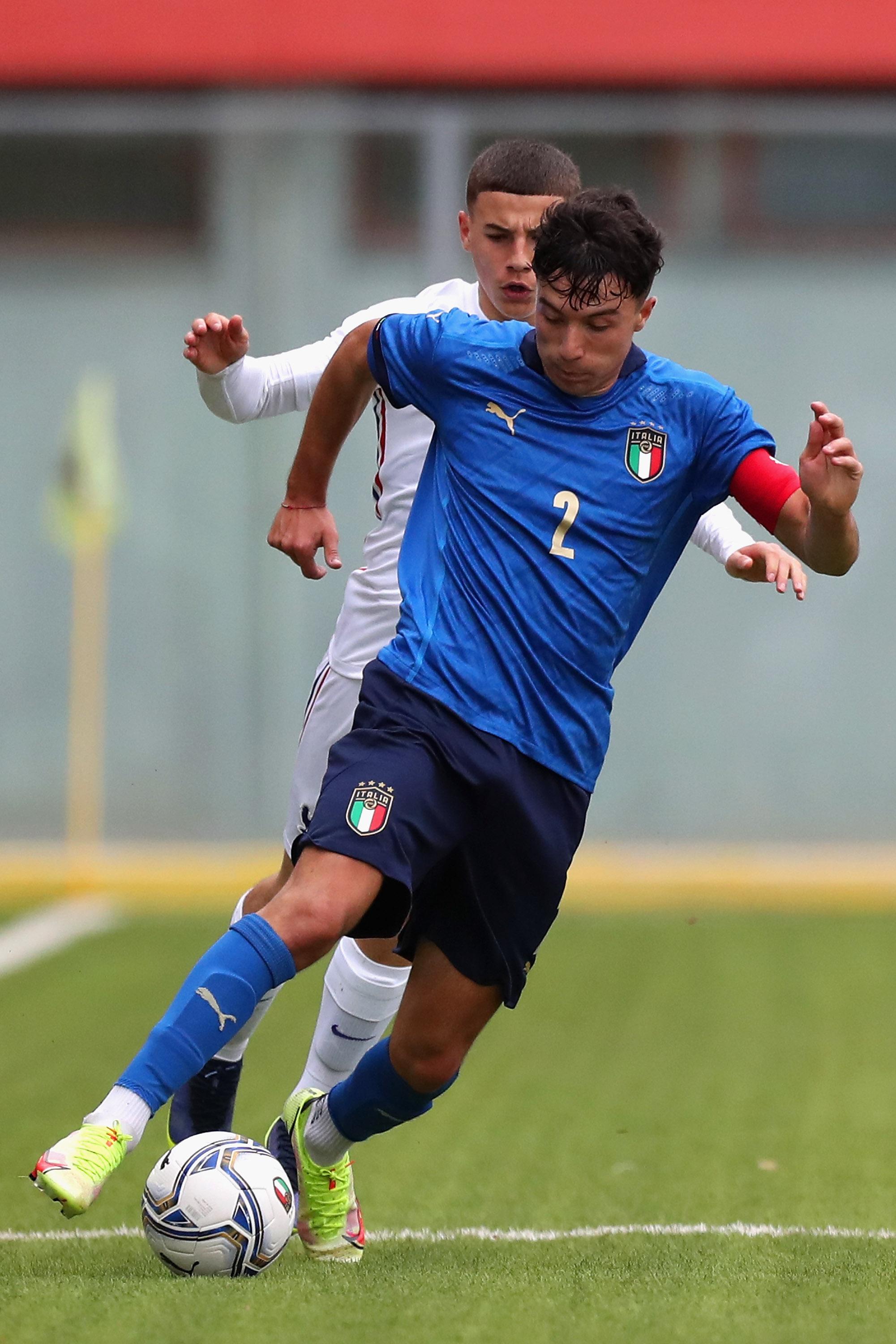L'AQUILA, ITALY - NOVEMBER 11: Filippo Missori of Italy in action during the friendly match between Italy U18 and France U18 at Stadio Tommaso Fattori on November 11, 2021 in L'Aquila, Italy. (Photo by Paolo Bruno/Getty Images) *** Local Caption *** Filippo Missori