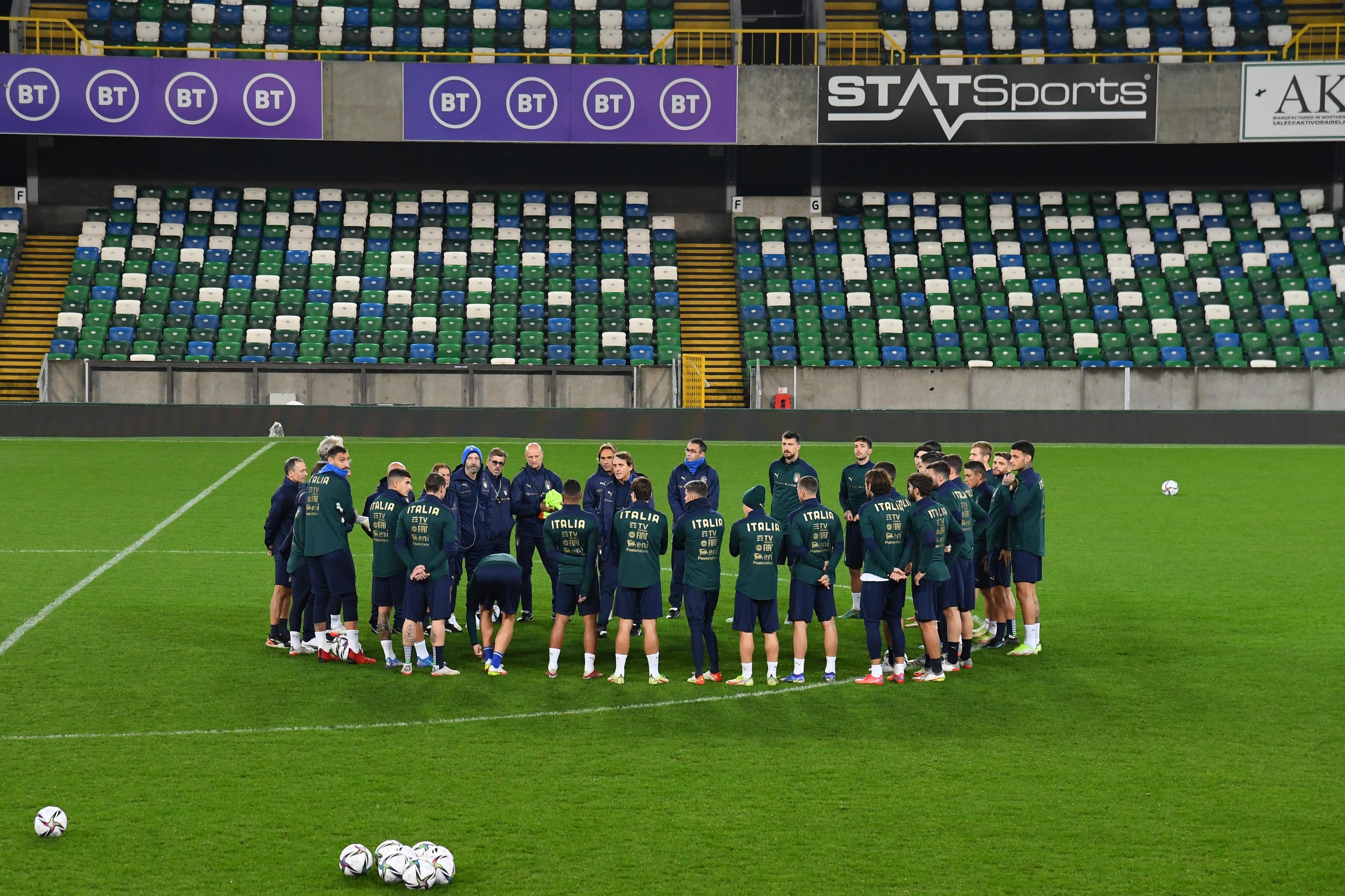 BELFAST, NORTHERN IRELAND - NOVEMBER 14: A general view during a Italy training session at Windsor Park on November 14, 2021 in Belfast, Northern Ireland. (Photo by Claudio Villa/Getty Images)