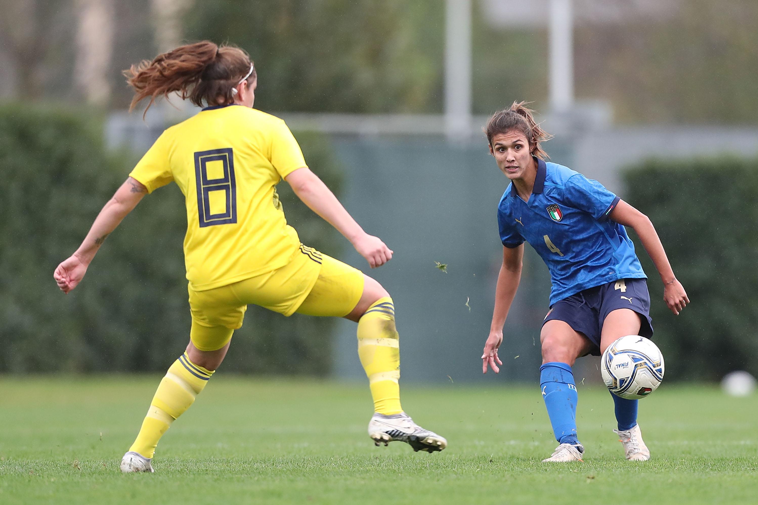 FLORENCE, ITALY - NOVEMBER 25: Federica Cafferata of Italy Women U23 in action during the friendly match between Italy U23 Women and Sweden U23 Women at Centro Tecnico Federale di Coverciano on November 25, 2021 in Florence, Italy.  (Photo by Gabriele Maltinti/Getty Images) *** Local Caption *** Federica Cafferata