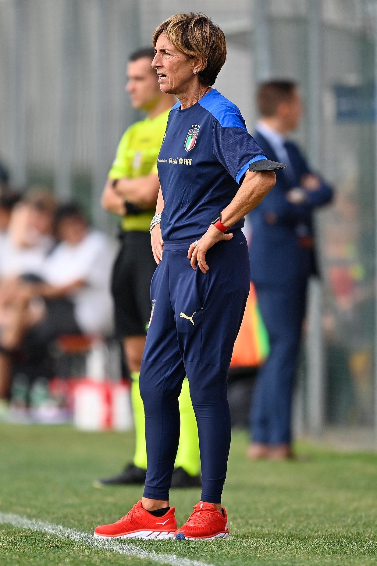 NOVARA, ITALY - SEPTEMBER 08: Coach Grilli Nazzarena of Italy U17 Women during the International Friendly match between Italy U17 Women v Switzerland U17 Women at Novarello Training Center on September 08, 2021 in Novara, Italy. (Photo by Mattia Ozbot/Getty Images)