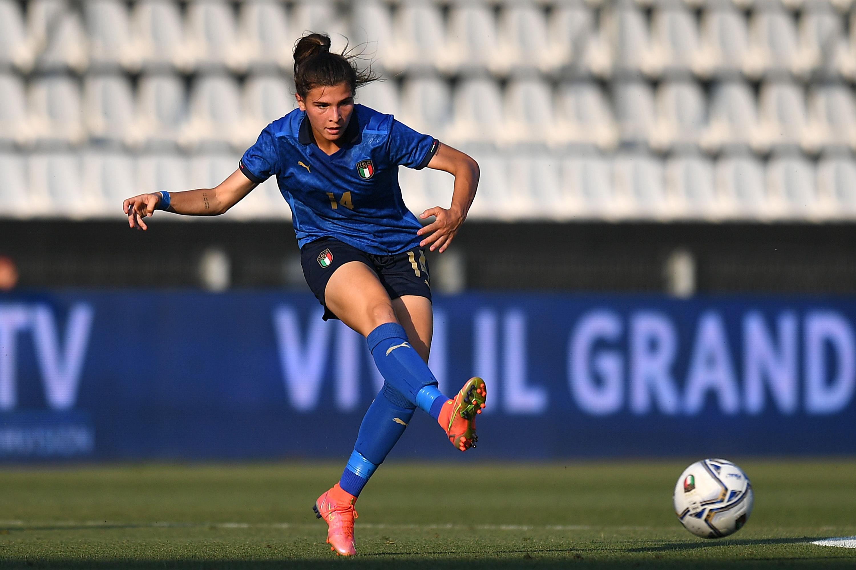 FERRARA, ITALY - JUNE 10:Sofia Cantore of Italy  in action during the women international friendly match between Italy and Netherlands at Stadio Paolo Mazza on June 10, 2021 in Ferrara, Italy. (Photo by Alessandro Sabattini/Getty Images)