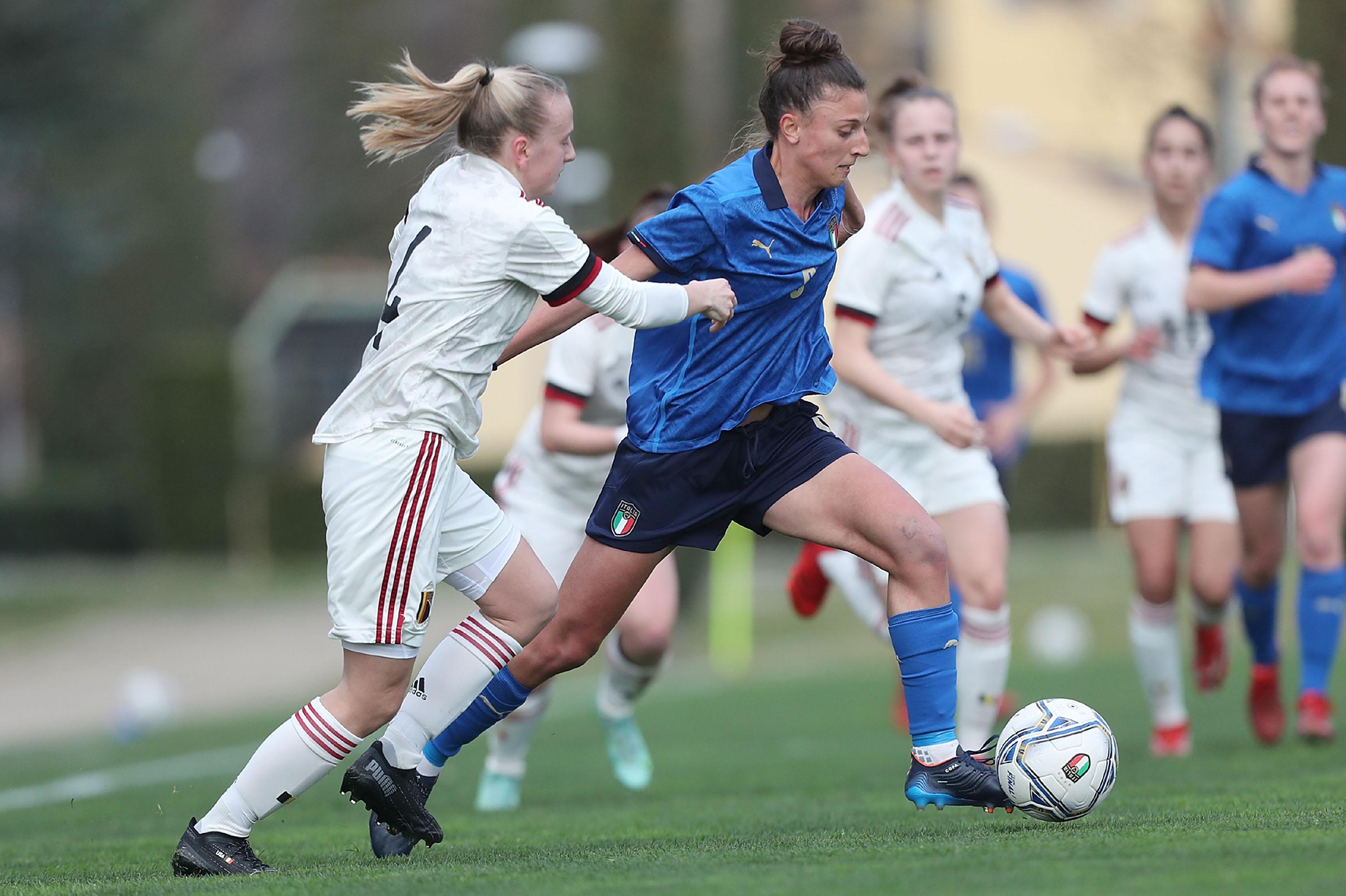 during the International Friendly match bewteen Italy Women U19 and Belgium Women U19 at Centro Tecnico Federale di Coverciano on February 21, 2022 in Florence, Italy.