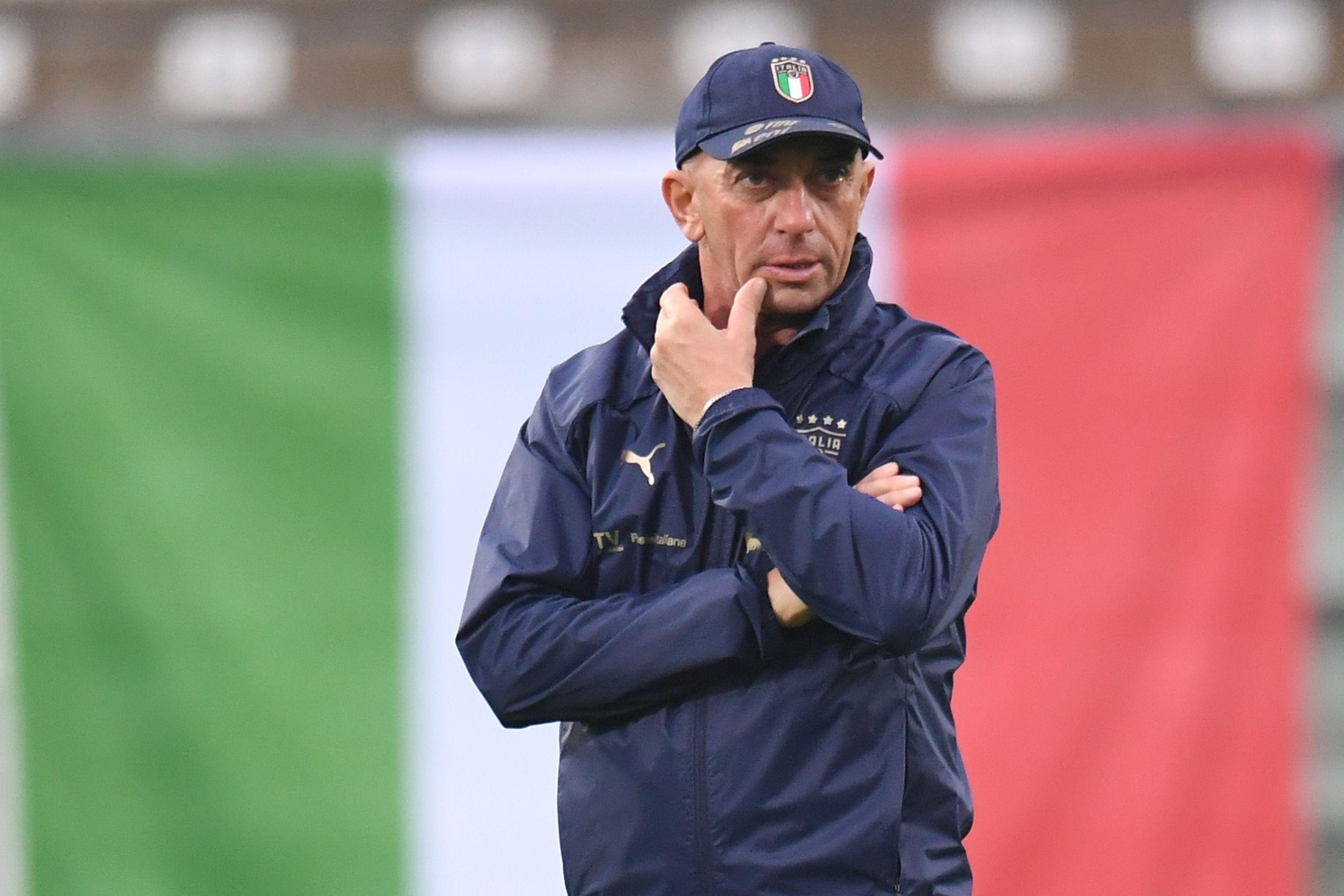 SASSUOLO, ITALY - NOVEMBER 15: Alberto Bollini head coach of Italy U20 looks on during the match Italy U20 and Romania U20 at Enzo Ricci Stadium on November 15, 2021 in Sassuolo, Italy. (Photo by Alessandro Sabattini/Getty Images)