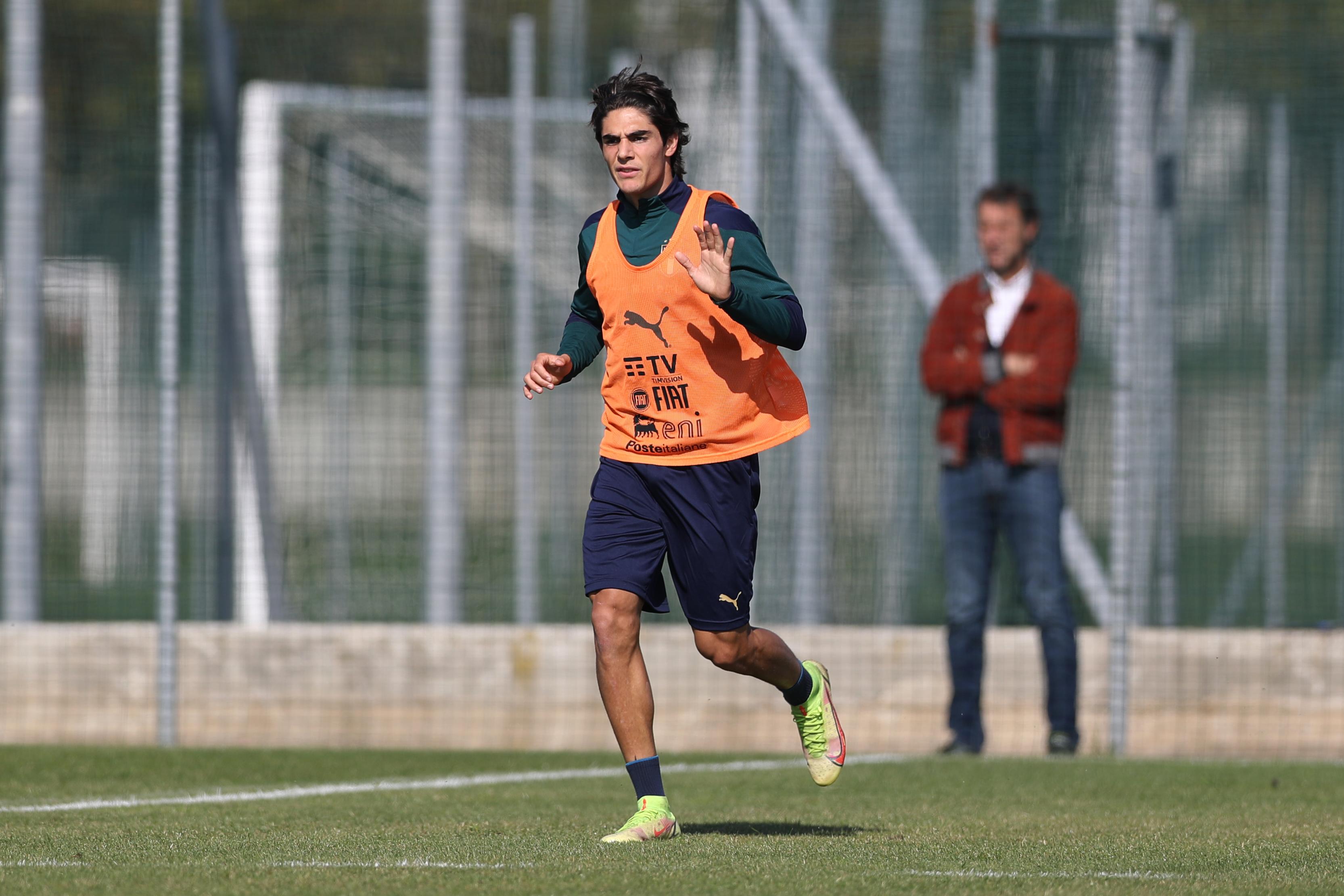 NOVARA, ITALY - OCTOBER 11: Matteo Cancellieri during the Italy U21 training session at Novarello Training Center on October 11, 2021 in Novara, Italy. (Photo by Jonathan Moscrop/Getty Images)
