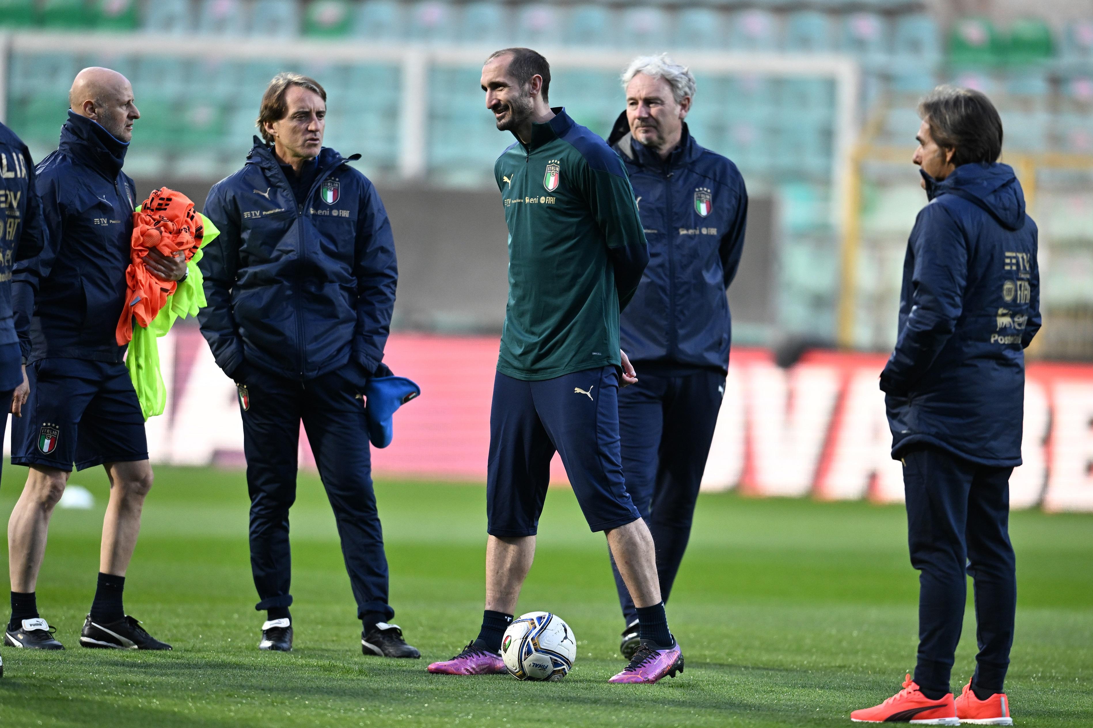 PALERMO, ITALY - MARCH 23: Giorgio Chiellini of Italy in action during Italy training session on March 23, 2022 in Palermo, Italy. (Photo by Claudio Villa/Getty Images)