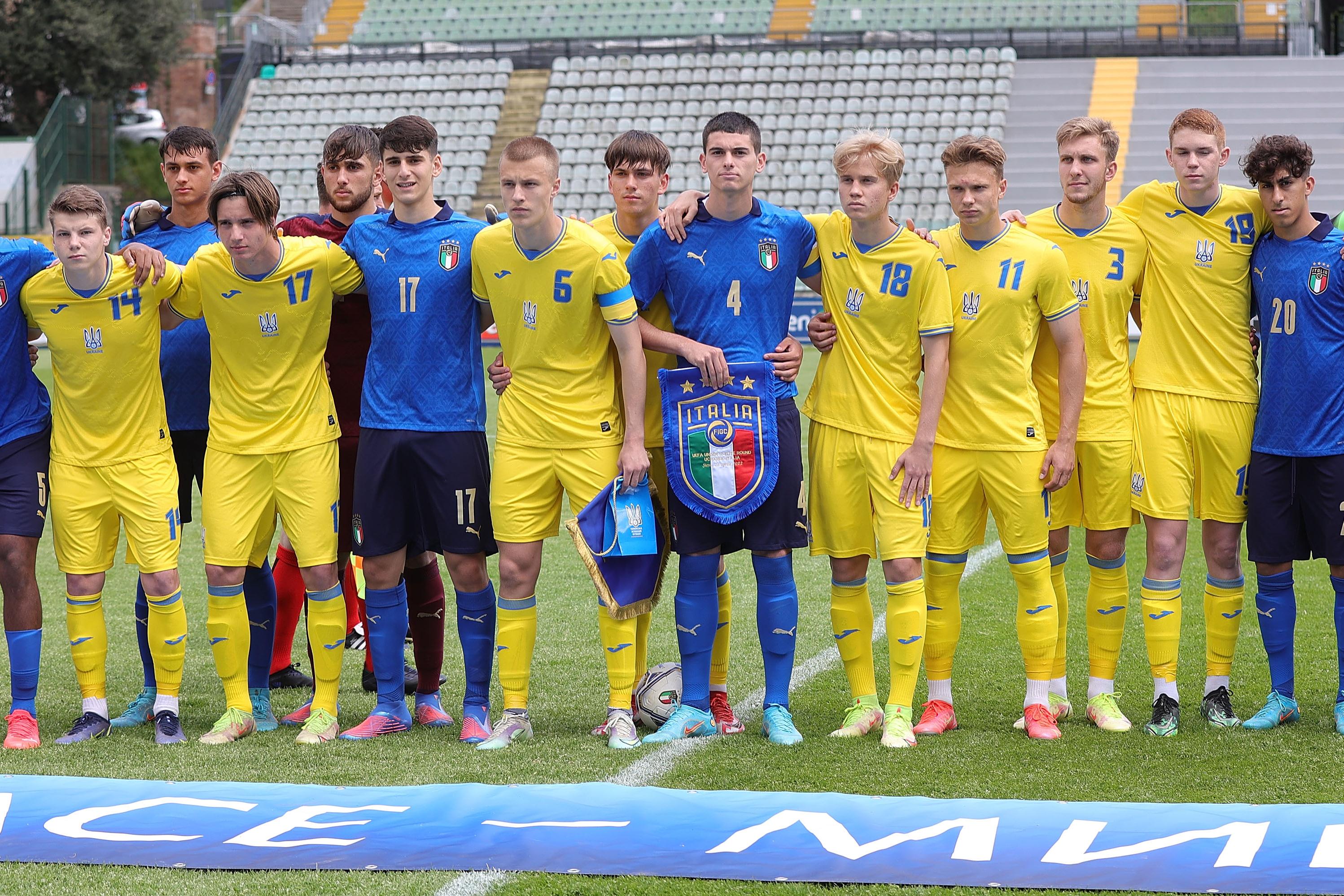 during the U17 Elite Round match between Italy and Ukraine at Artemio Franchi - Montepaschi Arena Stadium on April 26, 2022 in Siena, Italy.