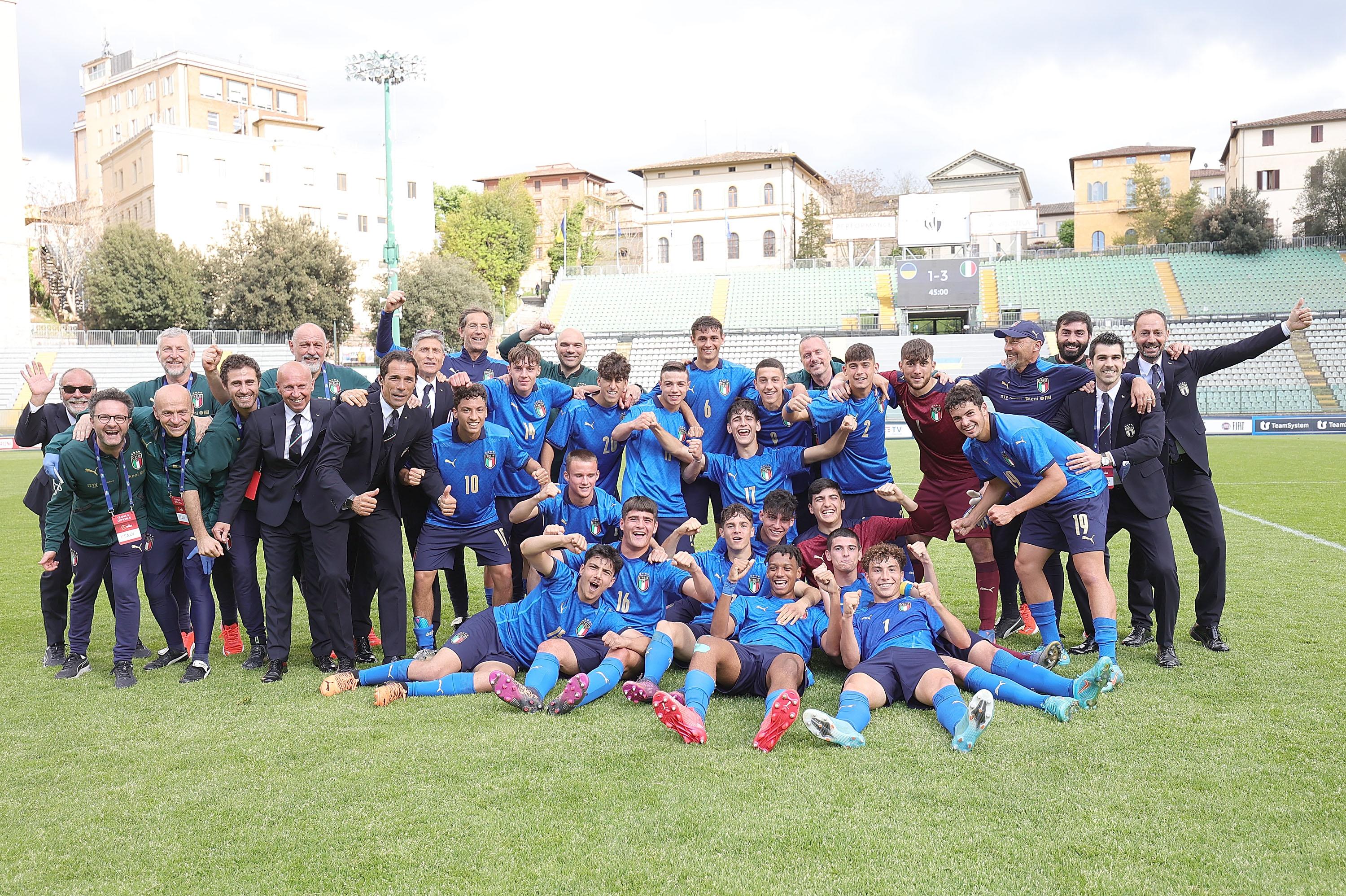 during the U17 Elite Round match between Italy and Ukraine at Artemio Franchi - Montepaschi Arena Stadium on April 26, 2022 in Siena, Italy.