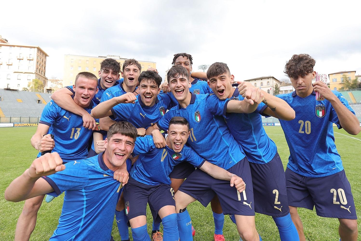 during the U17 Elite Round match between Italy and Ukraine at Artemio Franchi - Montepaschi Arena Stadium on April 26, 2022 in Siena, Italy.