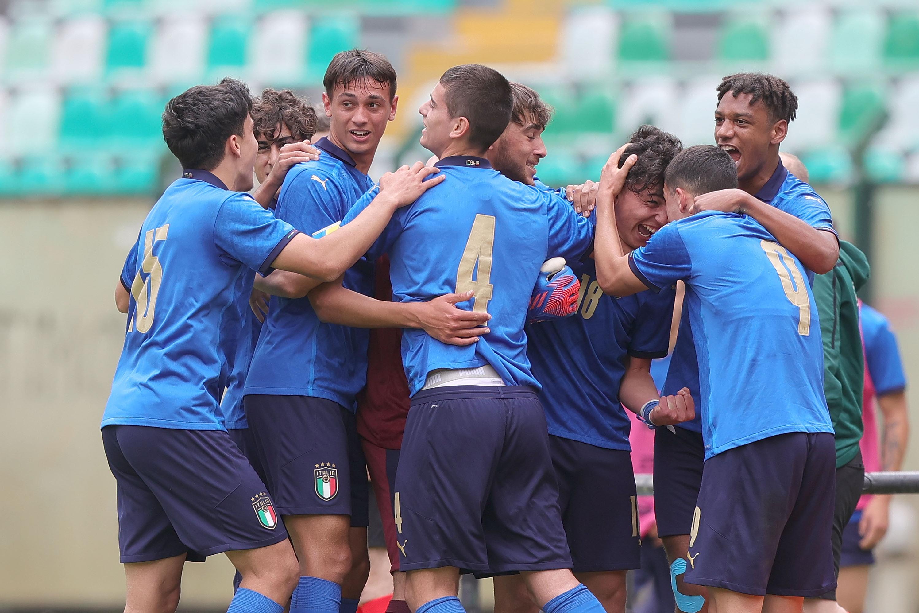 during the U17 Elite Round match between Italy and Ukraine at Artemio Franchi - Montepaschi Arena Stadium on April 26, 2022 in Siena, Italy.