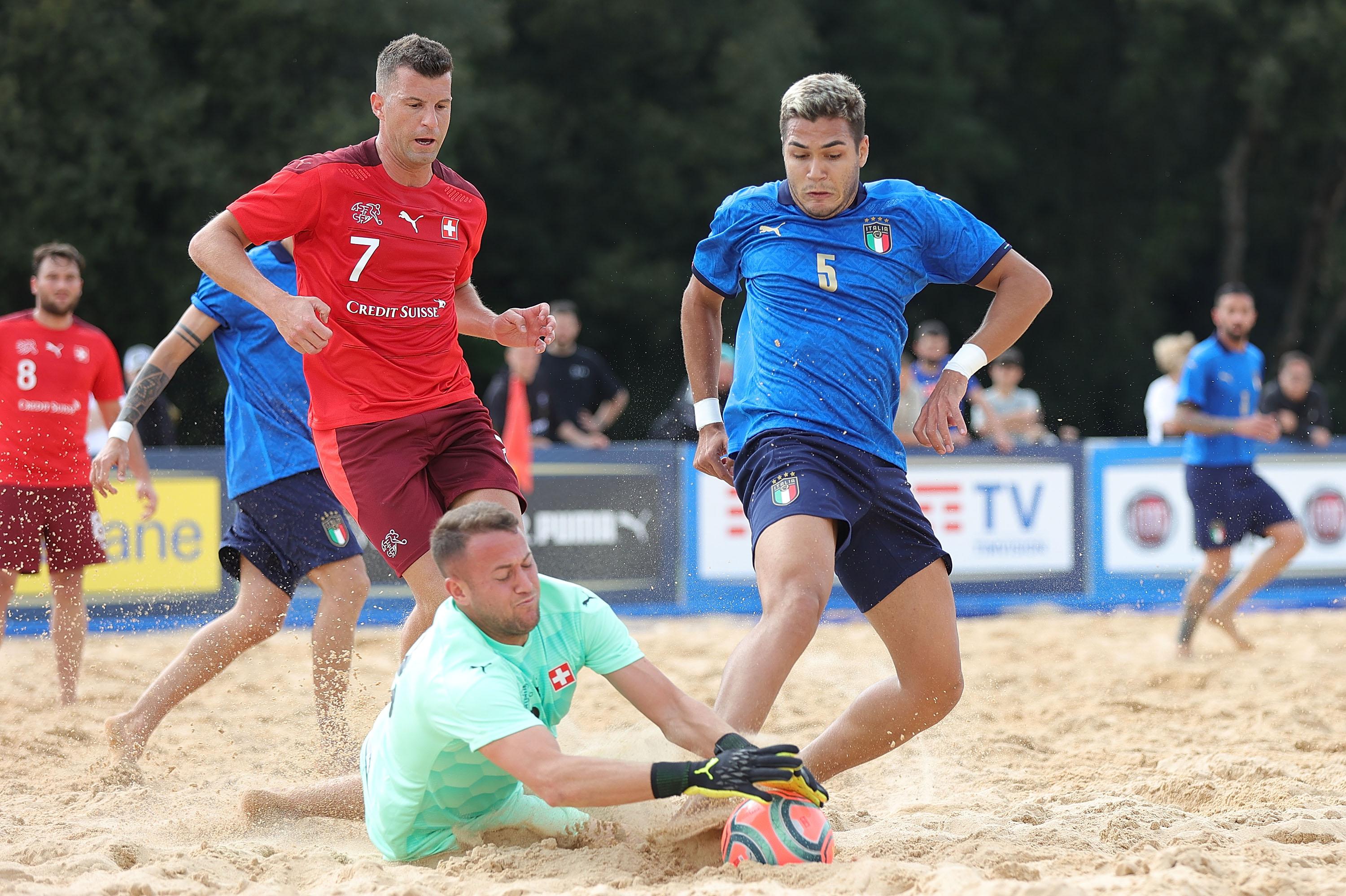 during the Beach Soccer friendly match between Italy and Switzerland on May 7, 2022 in Tirrenia, Italy.