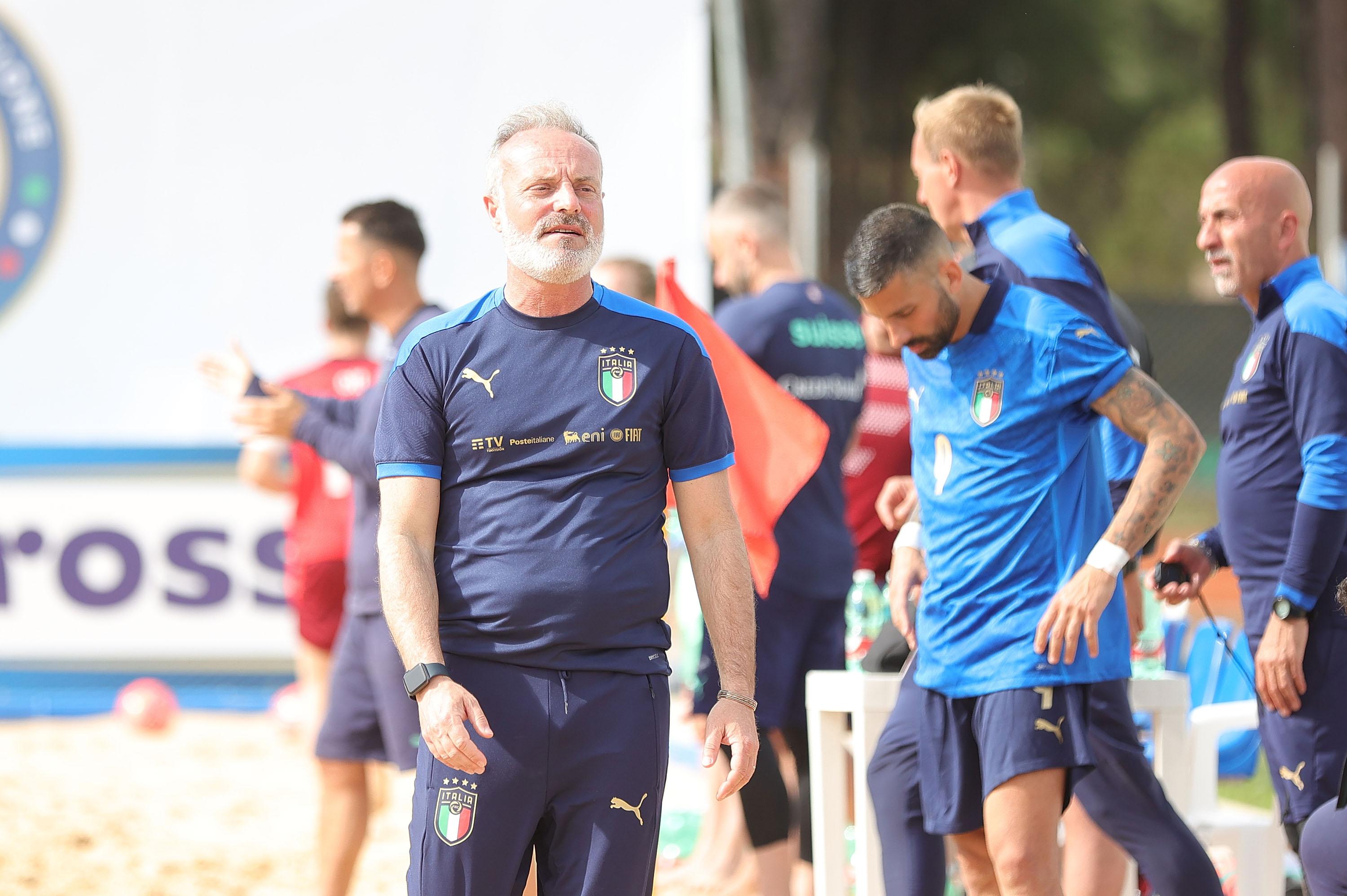 during the Beach Soccer friendly match between Italy and Switzerland on May 7, 2022 in Tirrenia, Italy.