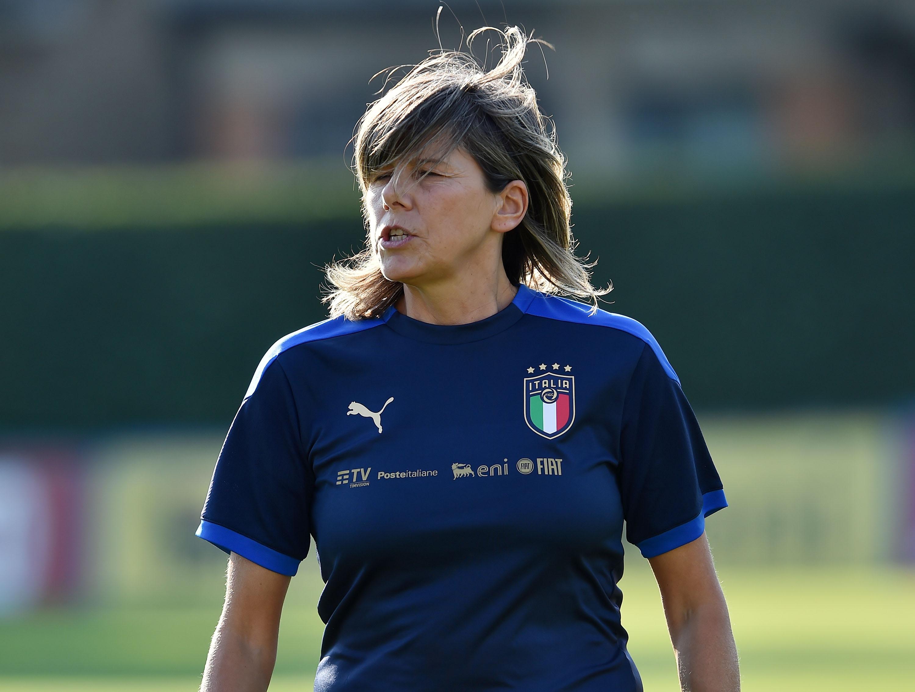 FLORENCE, ITALY - SEPTEMBER 13: Milena Bertolini head coach of Italy Women looks on during an Italy Women Training Session at Centro Tecnico Federale di Coverciano on September 13, 2021 in Florence, Italy. (Photo by Giuseppe Bellini/Getty Images) *** Local Caption *** Milena Bertolini