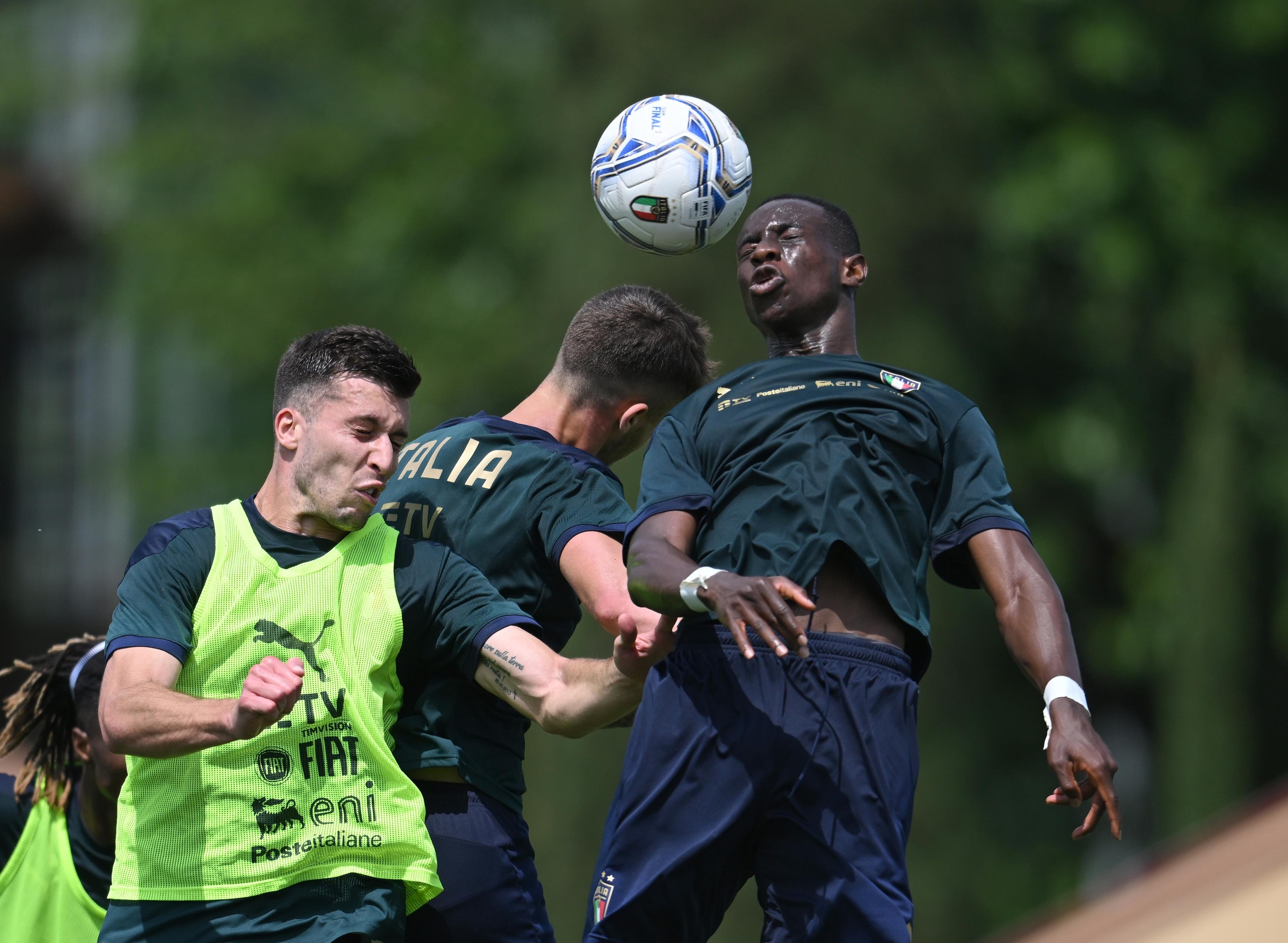 FLORENCE, ITALY - MAY 25: Kelvin Yeboah of Italy in action during a Italy training session at Centro Tecnico Federale di Coverciano on May 25, 2022 in Florence, Italy. (Photo by Claudio Villa/Getty Images)