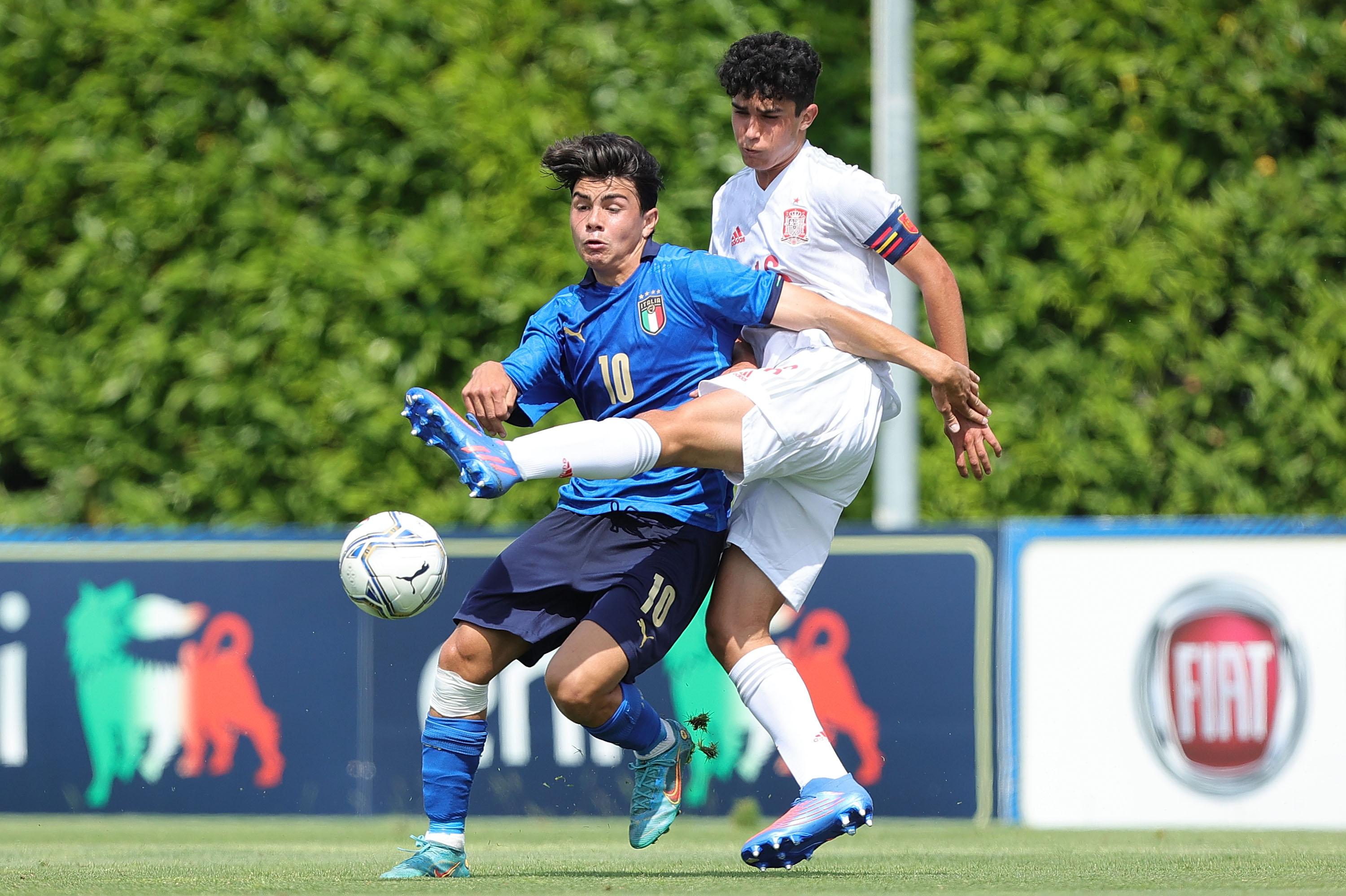 TIRRENIA, ITALY - MAY 31: Marco Romano of Italy U16 in action during the International Friendly match between Italy U16 and Spain U16 on May 30, 2022 in Tirrenia, Italy. (Photo by Gabriele Maltinti/Getty Images) *** Local Caption *** Marco Romano