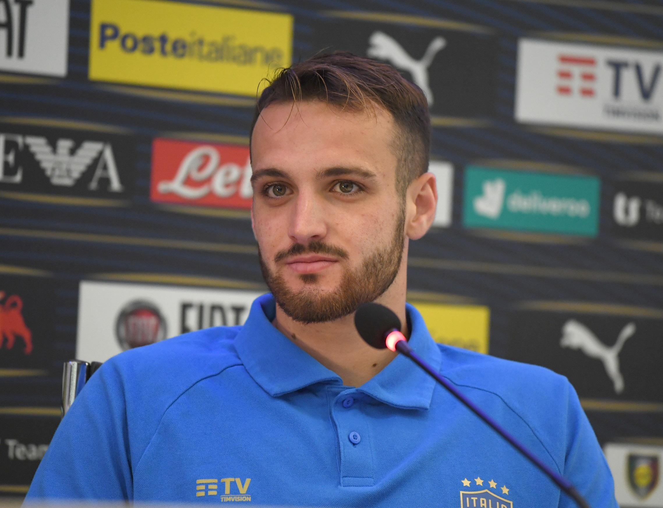 FLORENCE, ITALY - JUNE 09: Federico Gatti of Italy speaks with the media during press conference at Centro Tecnico Federale di Coverciano on June 09, 2022 in Florence, Italy. (Photo by Claudio Villa/Getty Images)