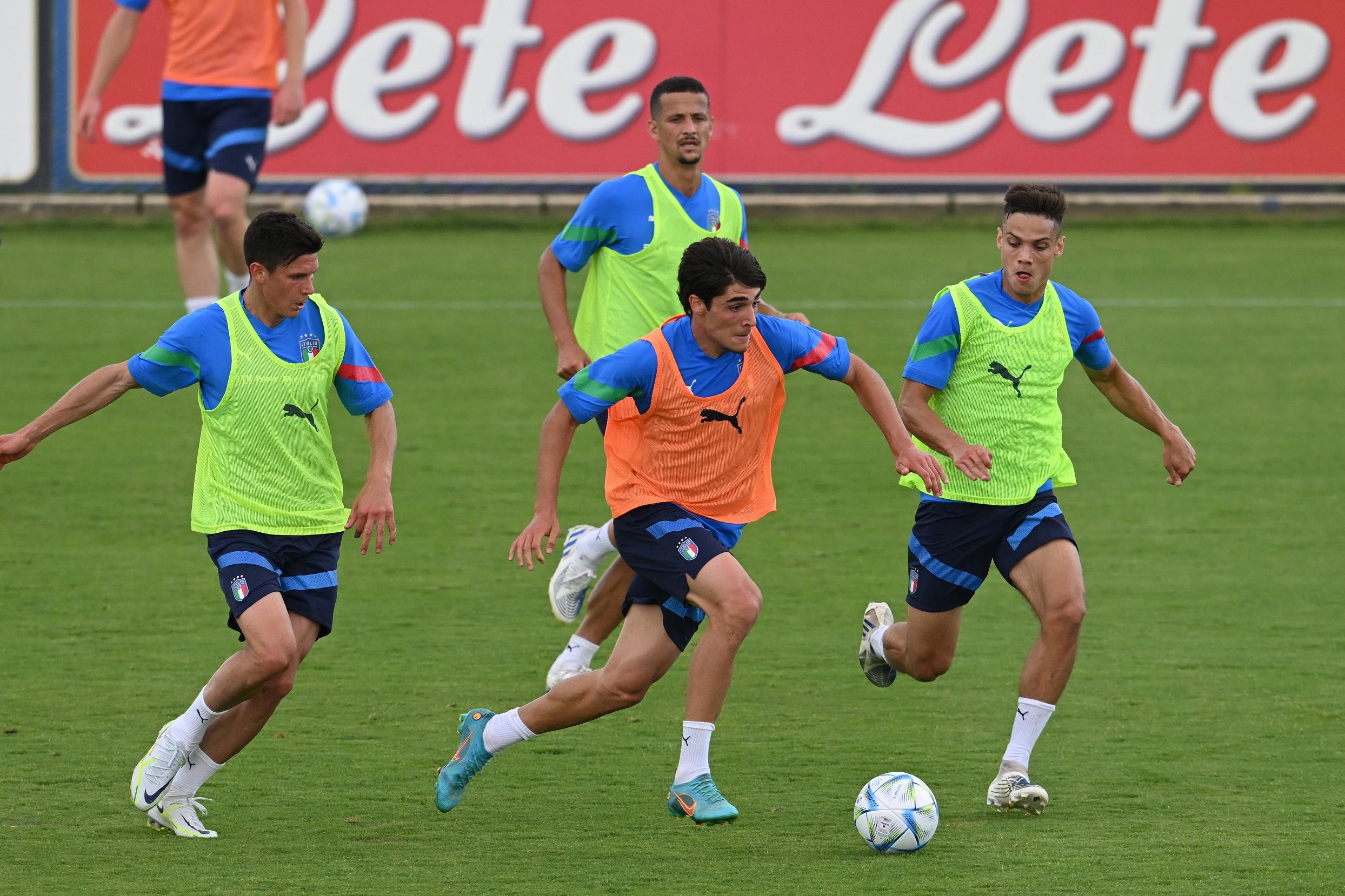 FLORENCE, ITALY - MAY 29: Matteo Cancellieri of Italy in action during an Italy training sessionat Centro Tecnico Federale di Coverciano on May 29, 2022 in Florence, Italy. (Photo by Claudio Villa/Getty Images)