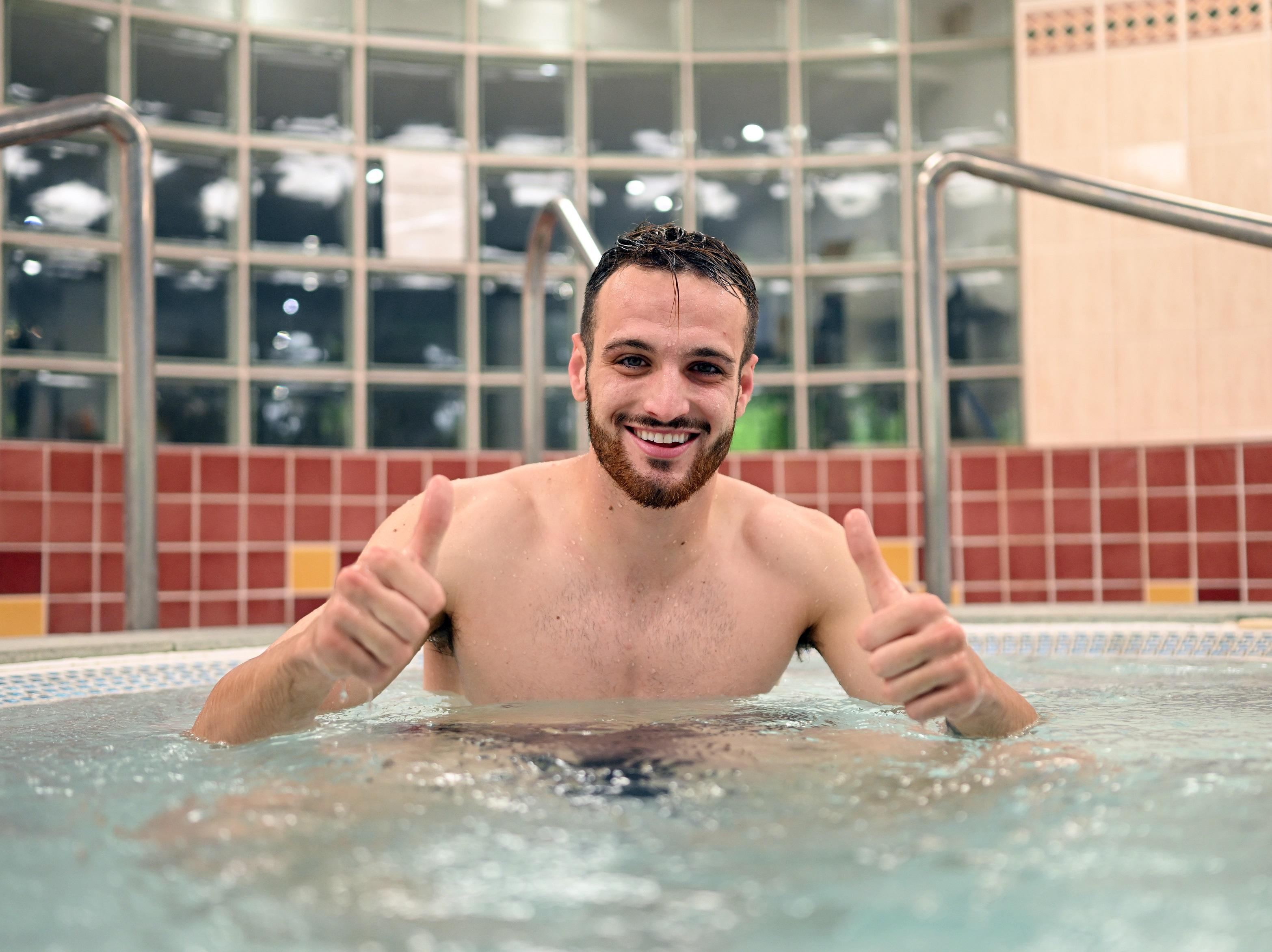 BRIERLEY HILL, ENGLAND - JUNE 12: Federico Gatti of Italy during an Italy training session in the swimming pool on June 12, 2022 in Brierley Hill, England. (Photo by Claudio Villa/Getty Images)