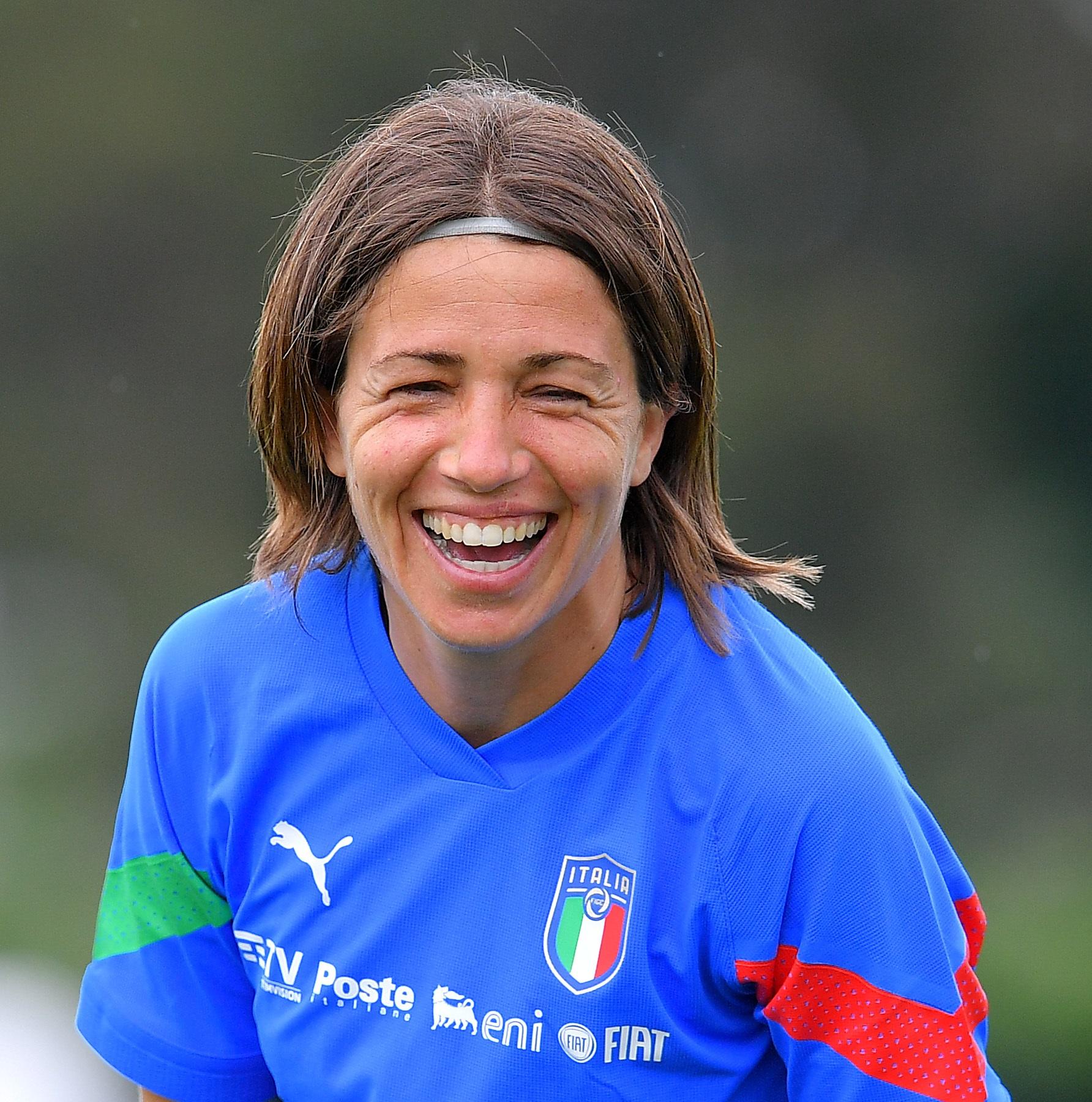 COMO, ITALY - JUNE 07: Daniela Sabatino of Italy Women smiles during the Italy Women training session at Appiano Gentile on June 07, 2022 in Como, Italy. (Photo by Mattia Pistoia/Getty Images)