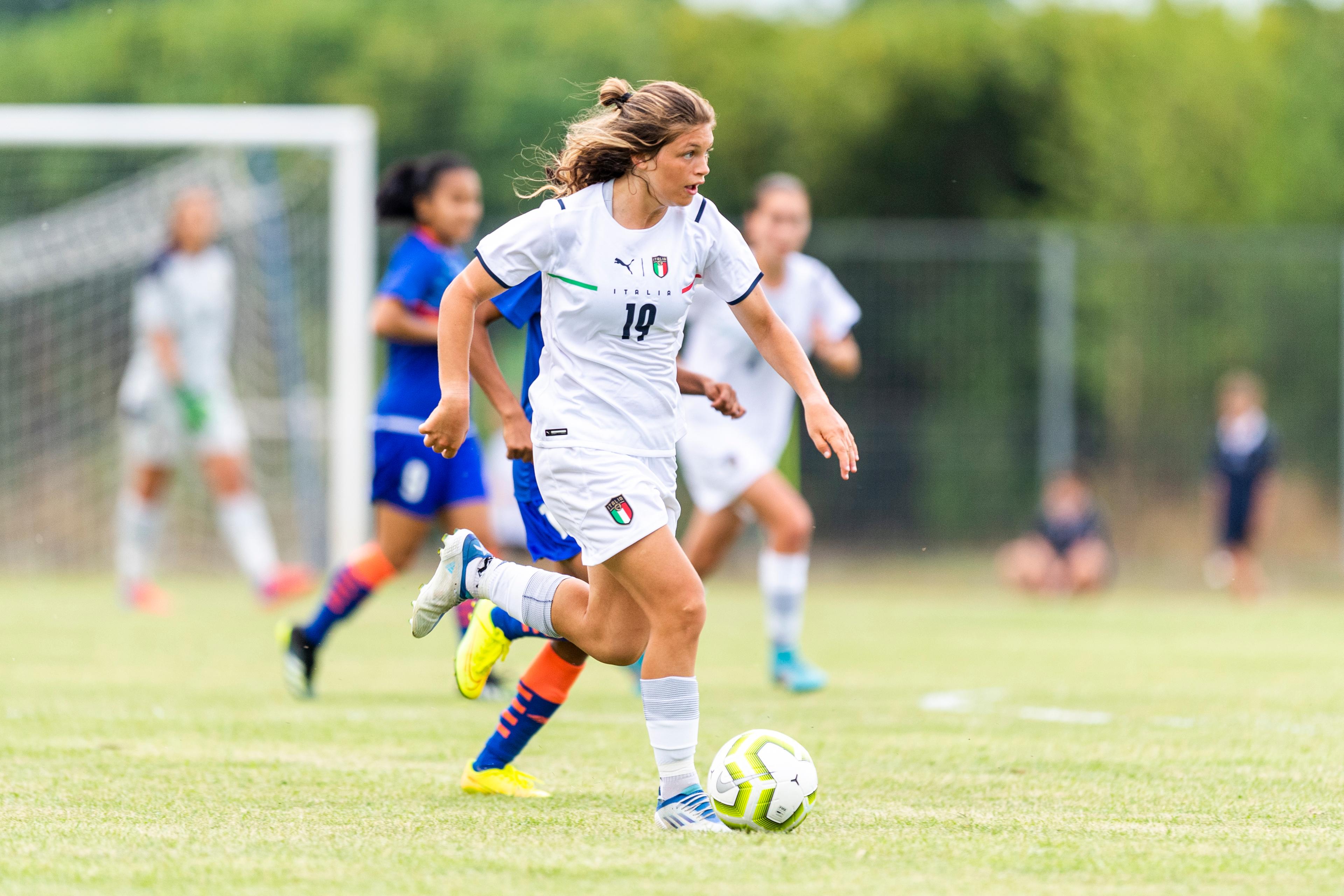 GRADISCA D'ISONZO, ITALY - JUNE 22: Manuela Sciabica of Italy during the Under 16 Female Football Tournament match between Italy Women U16 v India Women U16 on June 22, 2022 in Gradisca d'Isonzo, Italy. (Photo by Jurij Kodrun/Getty Images)