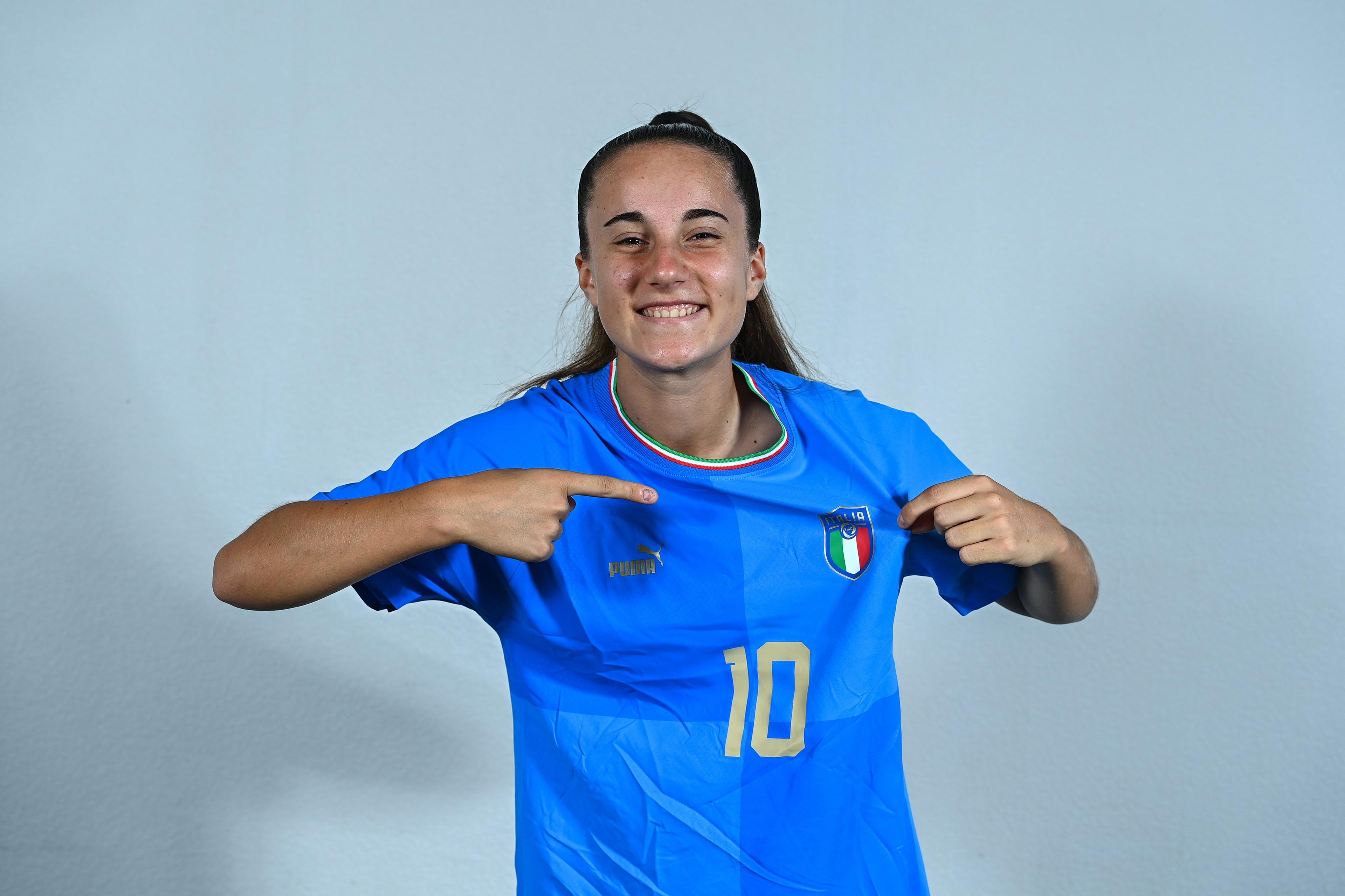 OSTRAVA, CZECH REPUBLIC- June 25: Nicole Arcangeli during an Italy squad portrait session before the UEFA European Women's Under-19 Championship Finals, on June 25, 2022 at the Clarion Congress Hotel in Ostrava, Czech Republic. (Photo by Ben McShane - UEFA/UEFA via Sportsfile)
