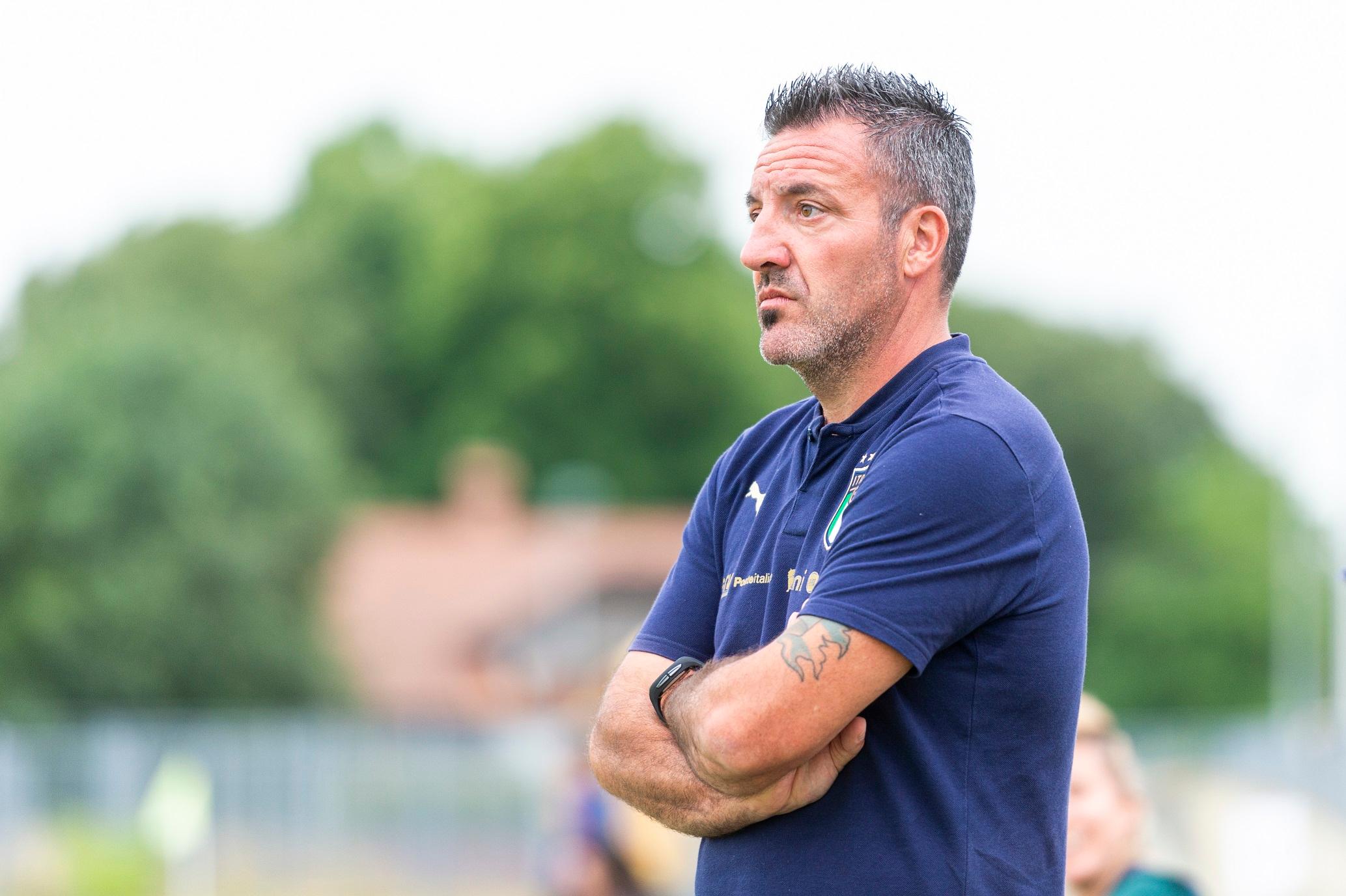 GRADISCA D'ISONZO, ITALY - JUNE 22: Italy's head coach Jacopo Leandri prior the Under 16 Female Football Tournament match between Italy Women U16 v India Women U16 on June 22, 2022 in Gradisca d'Isonzo, Italy. (Photo by Jurij Kodrun/Getty Images)