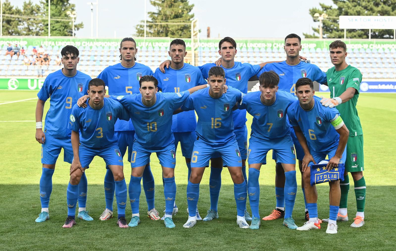 SENEC, SLOVAKIA - June 28: The Italy team the UEFA European Under-19 Championship semi-final match between England and Italy on June 28, 2022 at the NTC Senec in Senec, Slovakia. (Photo by Seb Daly - UEFA/UEFA via Sportsfile)