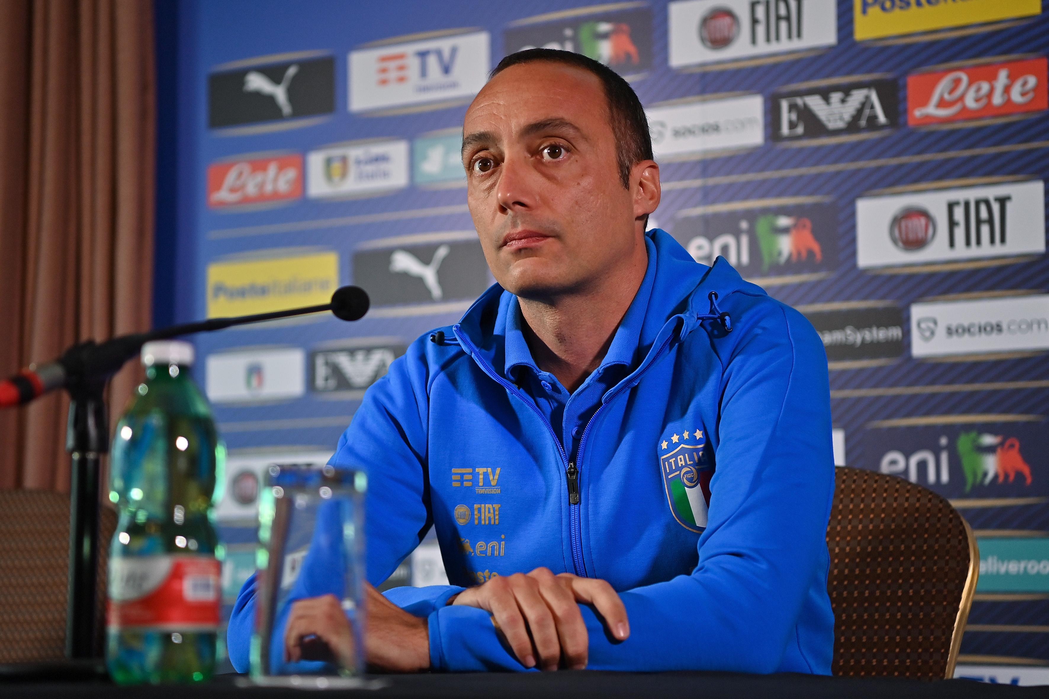 ACCRINGTON, ENGLAND - JULY 16: Team Doctor Matteo Guzzini attends a press conference aat Italy Women Team Base Camp on July 16, 2022 in Accrington, England. (Photo by Tullio M. Puglia/Getty Images)