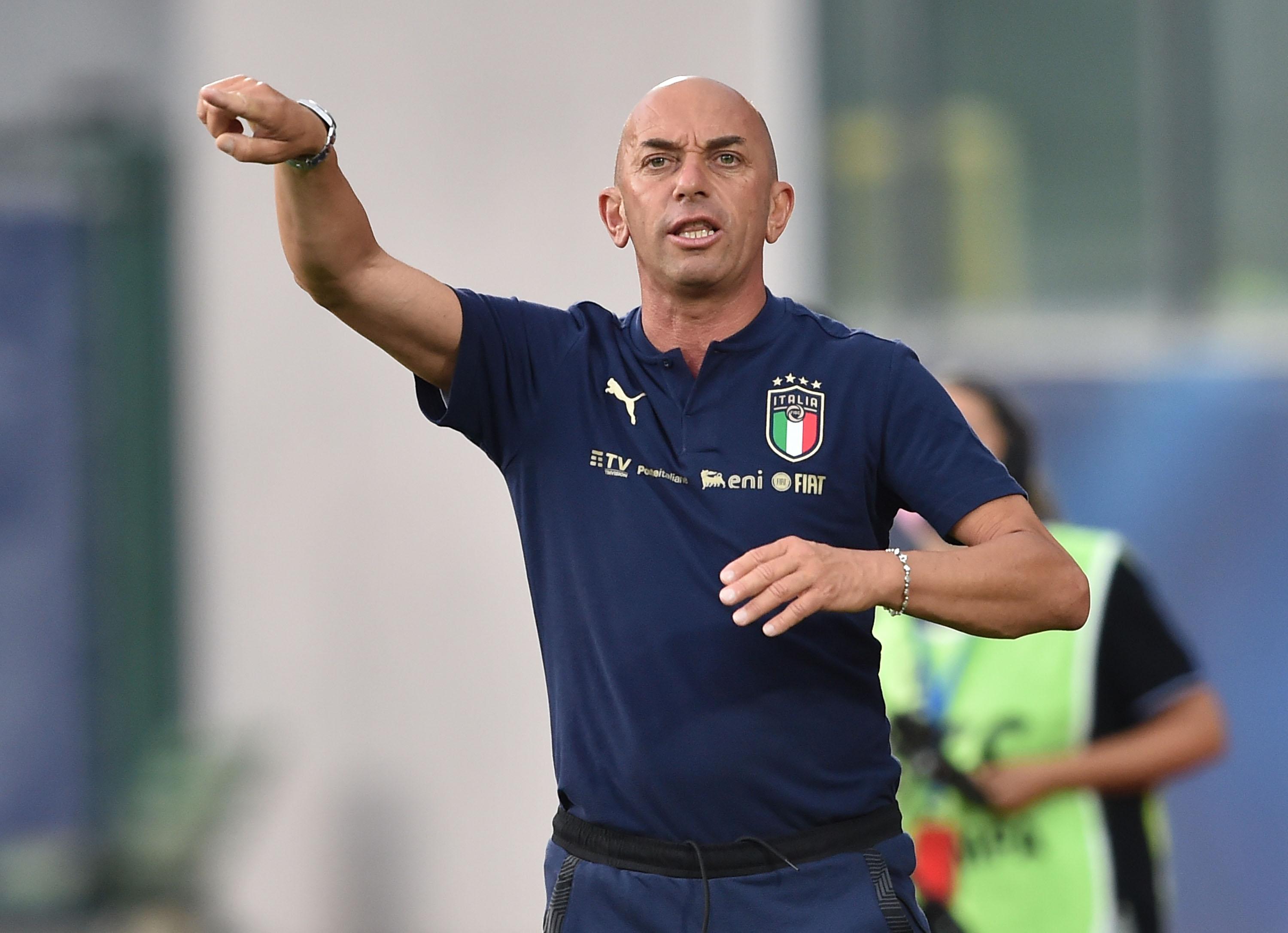 SAN MARINO, ITALY - JUNE 06: Alberto Bollini head coach of Italy U20 gestures during the Friendly Match between San Marino U20 and Italy U20 at San Marino Stadium on June 5, 2021 in San Marino, Italy. (Photo by Giuseppe Bellini/Getty Images) *** Local Caption *** Alberto Bollini