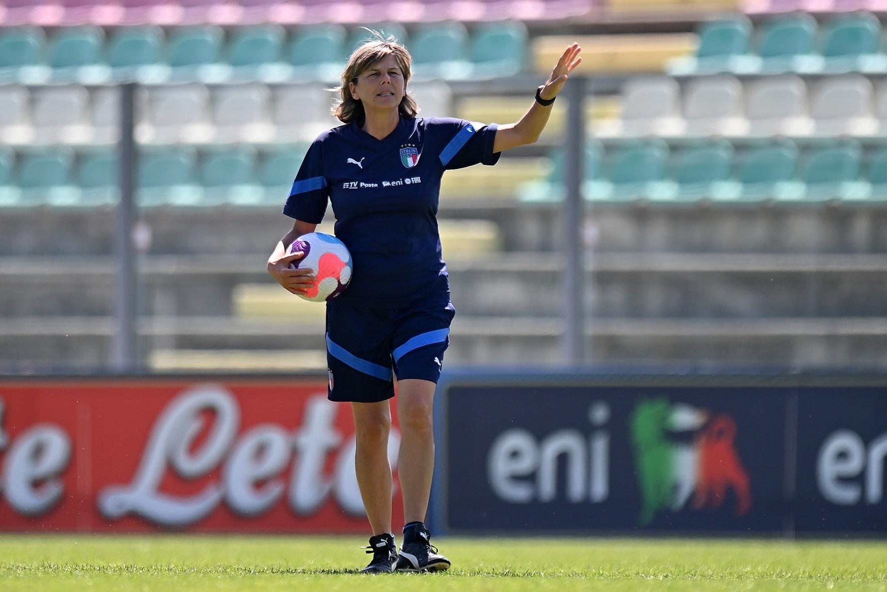 CASTEL DI SANGRO, ITALY - JUNE 30: Head coach Milena Bertolini leads an Italy Women training session at Teofilo Patini Stadium on June 30, 2022 in Castel di Sangro, Italy. (Photo by Tullio M. Puglia/Getty Images)