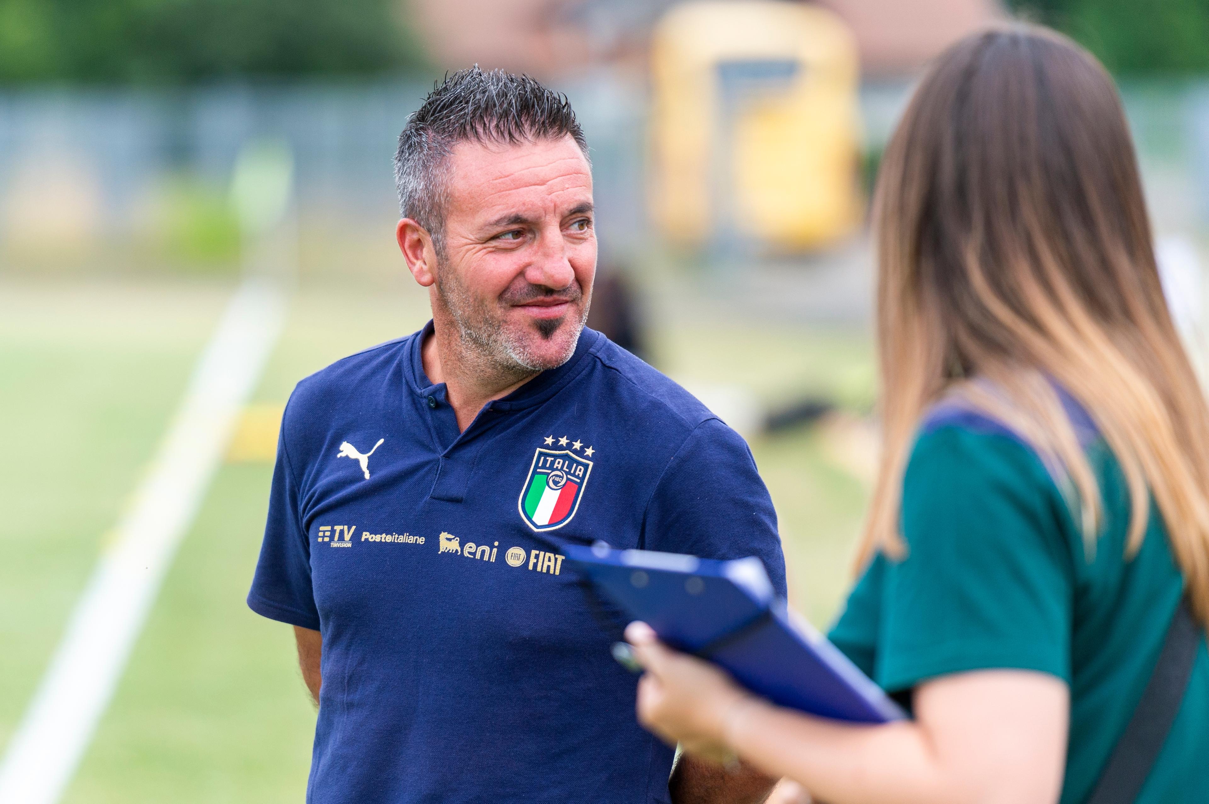 GRADISCA D'ISONZO, ITALY - JUNE 22: Italys head coach Jacopo Leandri prior the Under 16 Female Football Tournament match between Italy Women U16 v India Women U16 on June 22, 2022 in Gradisca d'Isonzo, Italy. (Photo by Jurij Kodrun/Getty Images)