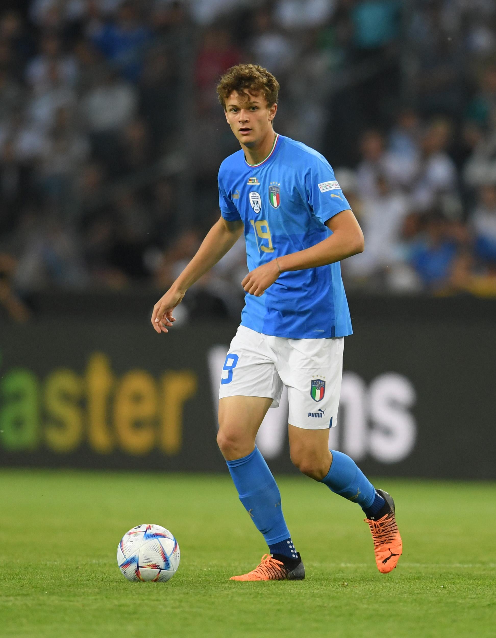 MOENCHENGLADBACH, GERMANY - JUNE 14: Giorgio Scalvini of Italy in action during the UEFA Nations League League A Group 3 match between Germany and England at Borussia Park Stadium on June 14, 2022 in Moenchengladbach, Germany. (Photo by Claudio Villa/Getty Images)